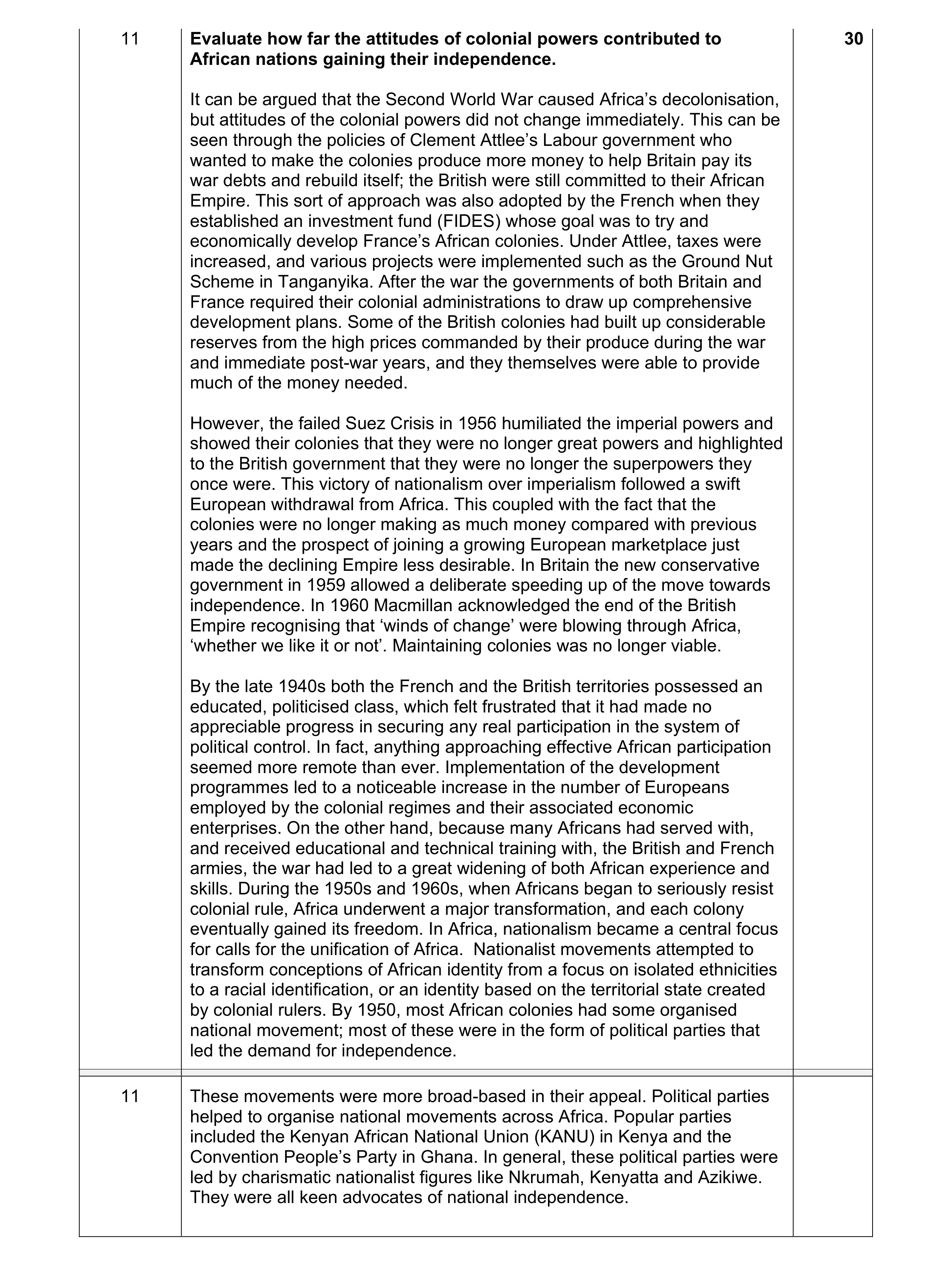 Mark scheme for question 12