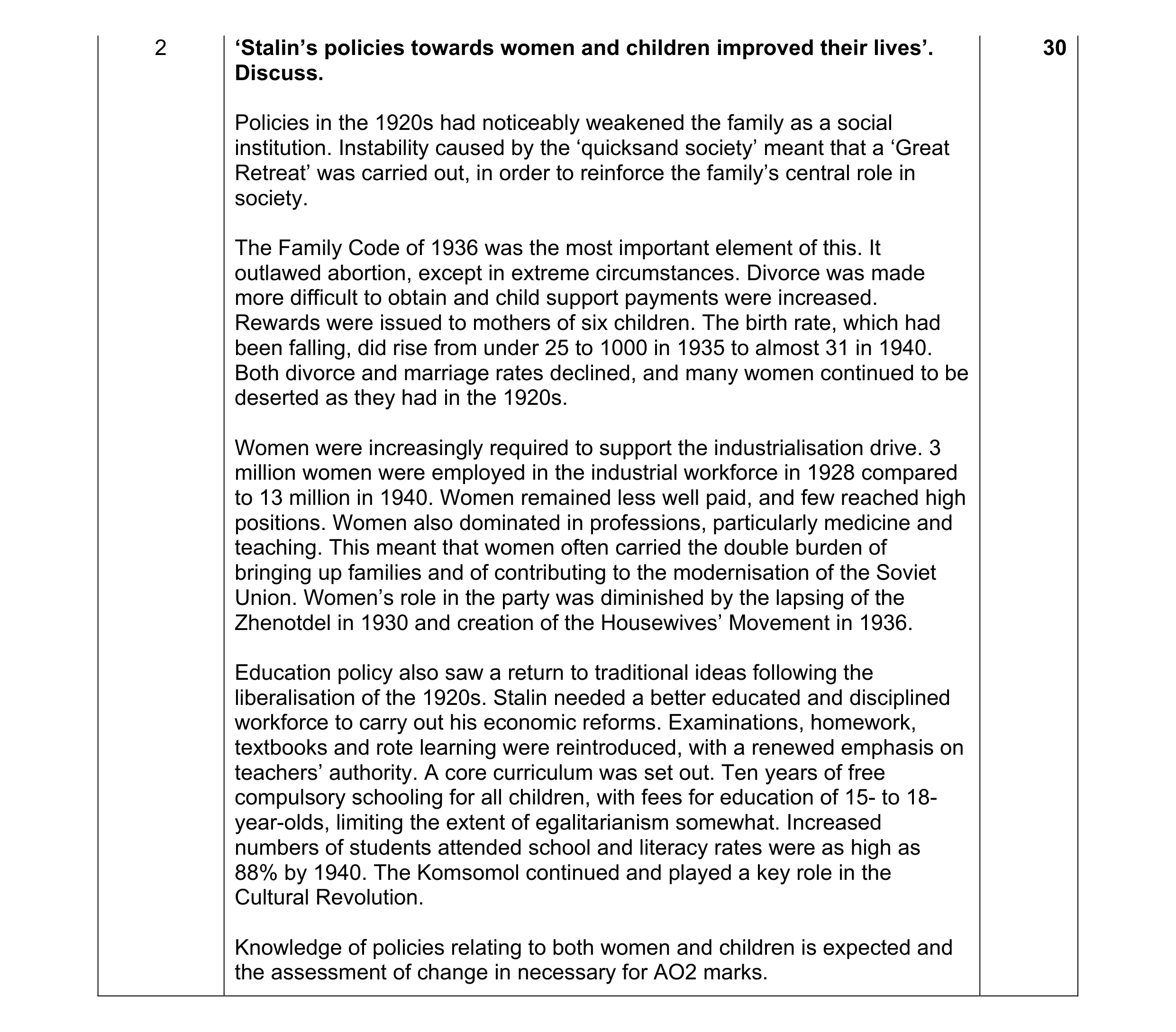 Mark scheme for question 15