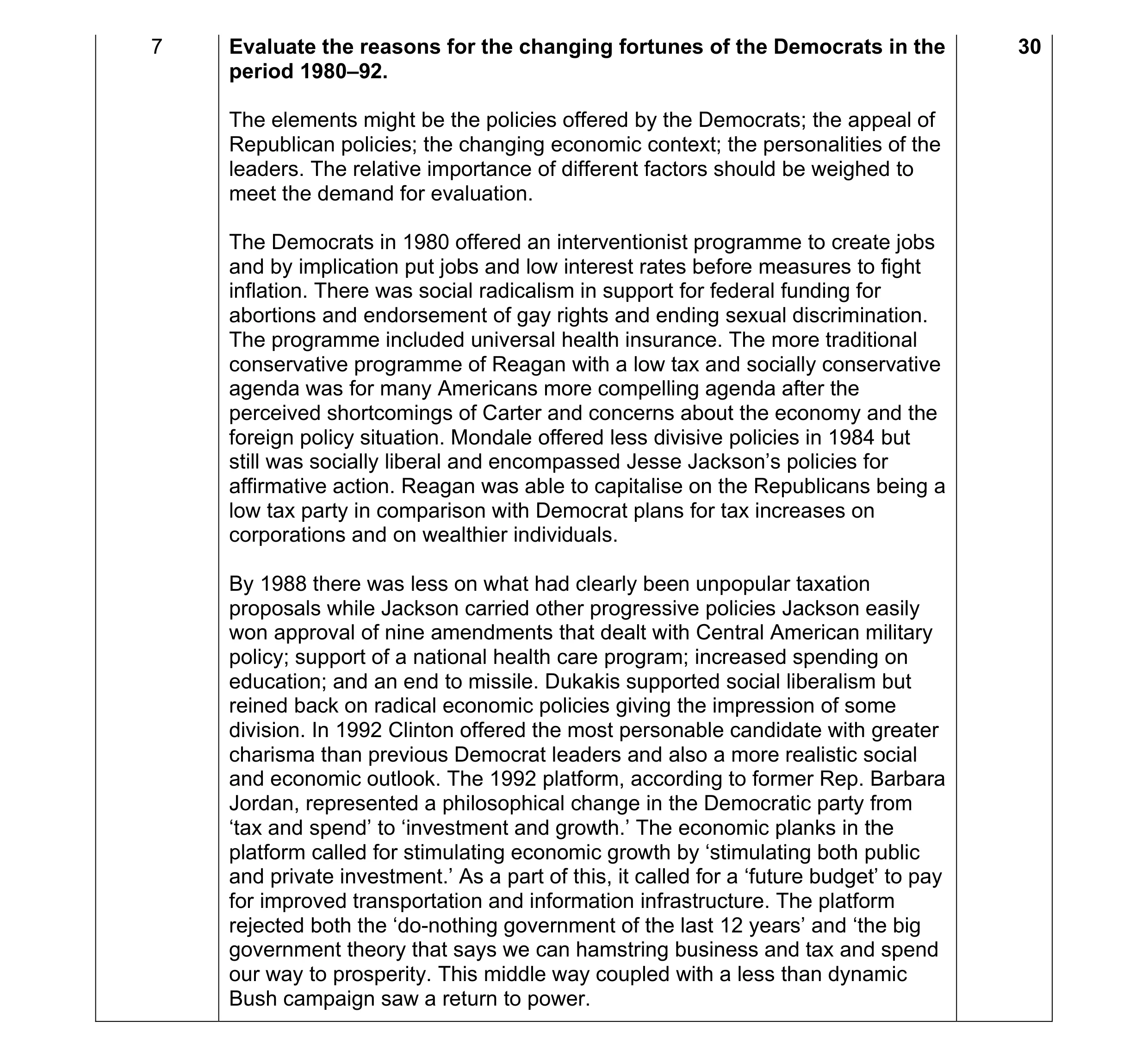 Mark scheme for question 6