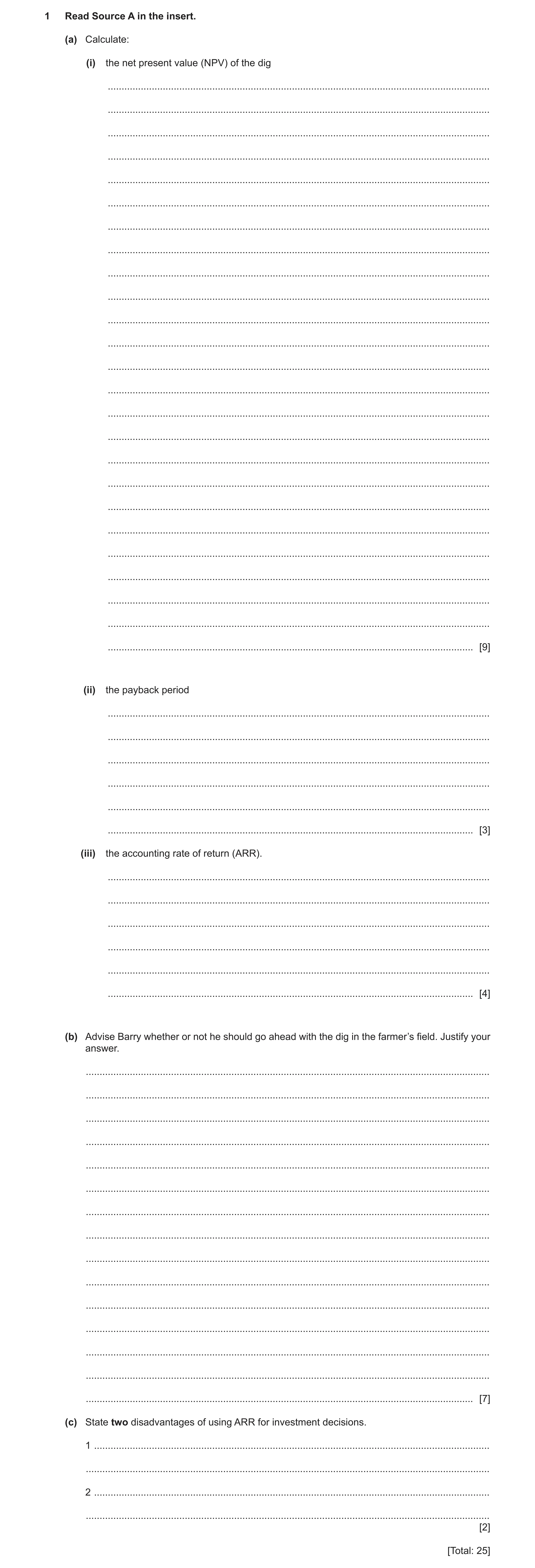 Question 2: Read Source A in the insert. (a) Calculate: (i) the net present value (NPV) of the dig ....................................................…
