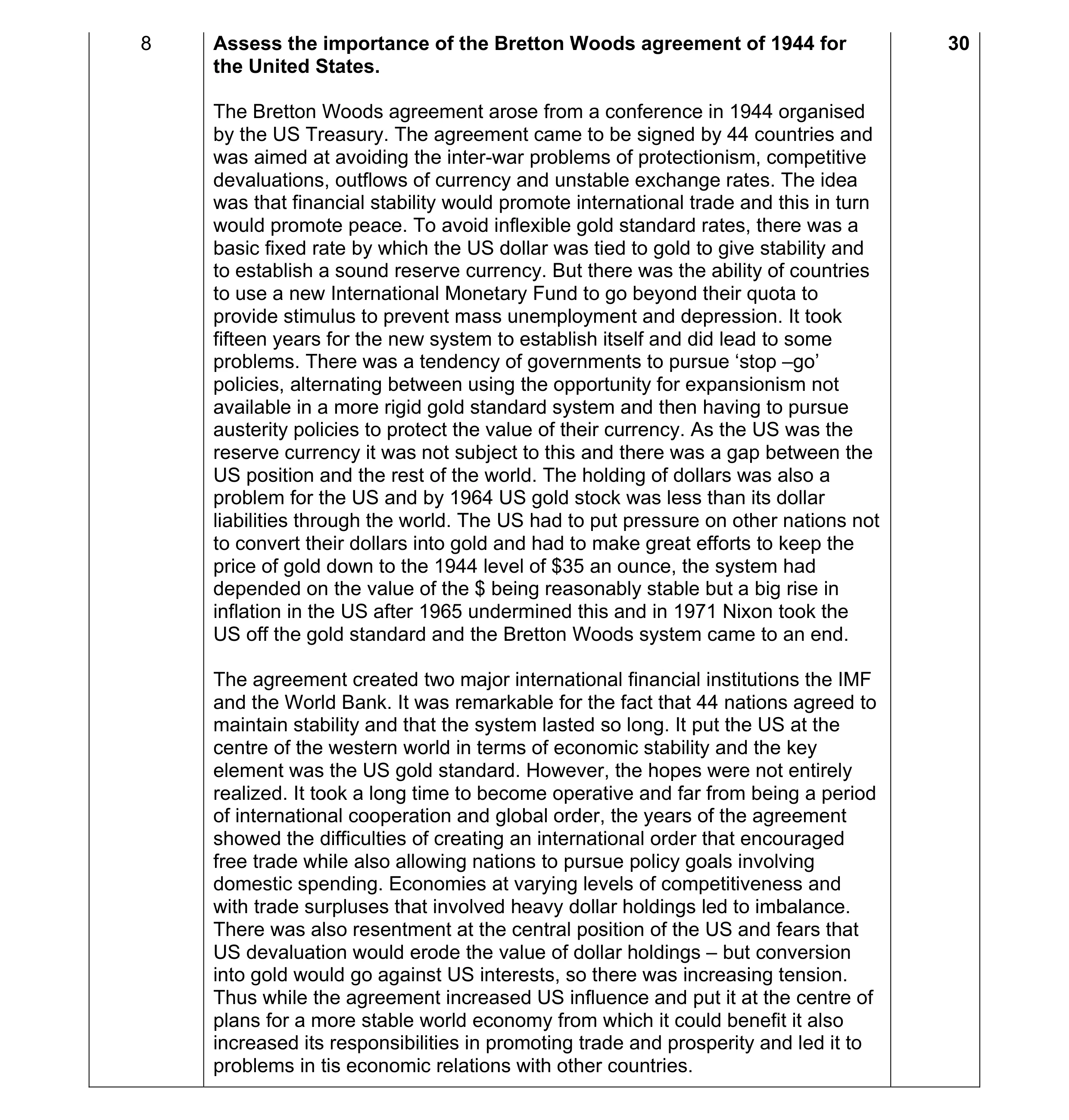Mark scheme for question 1