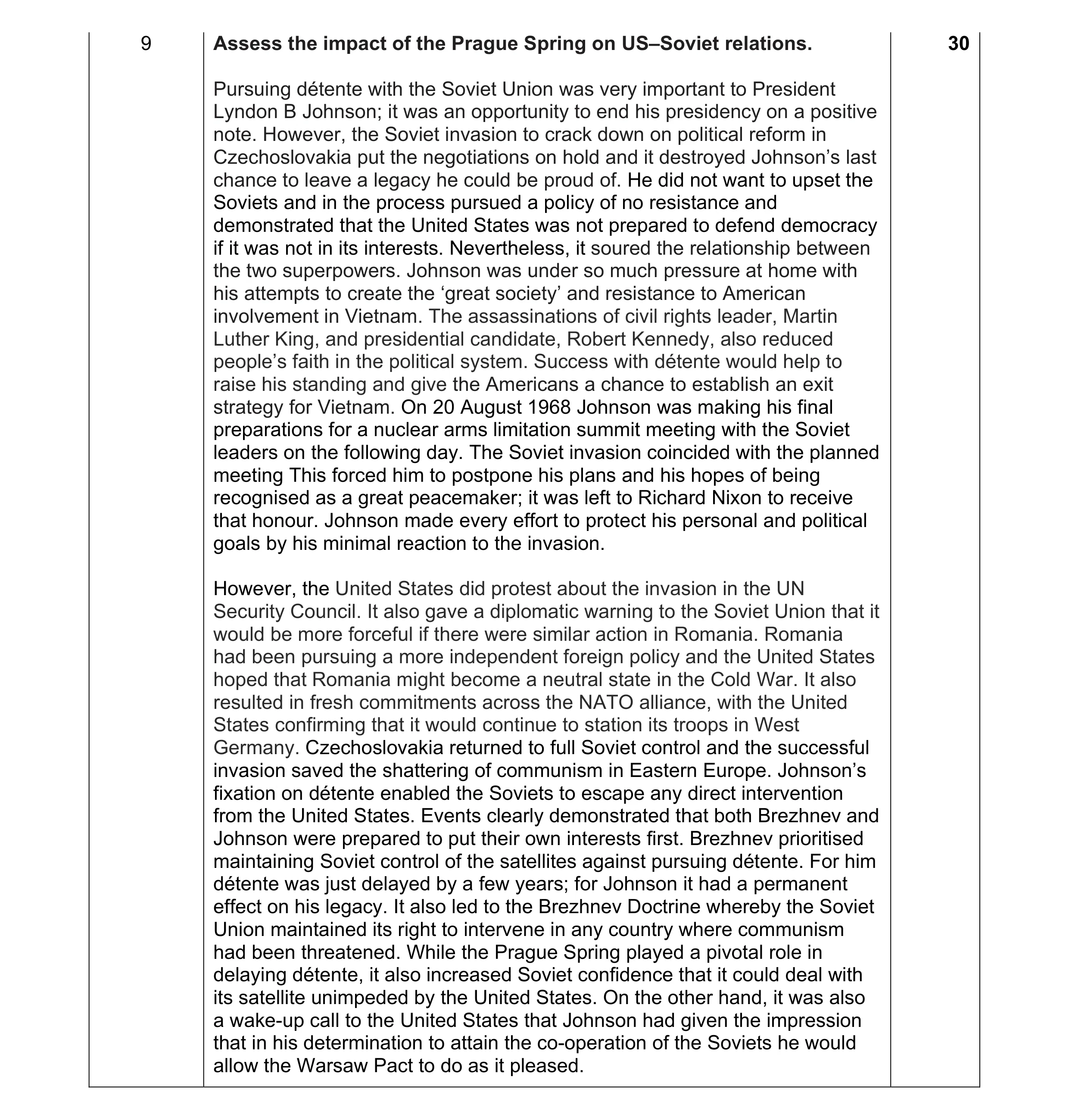 Mark scheme for question 3