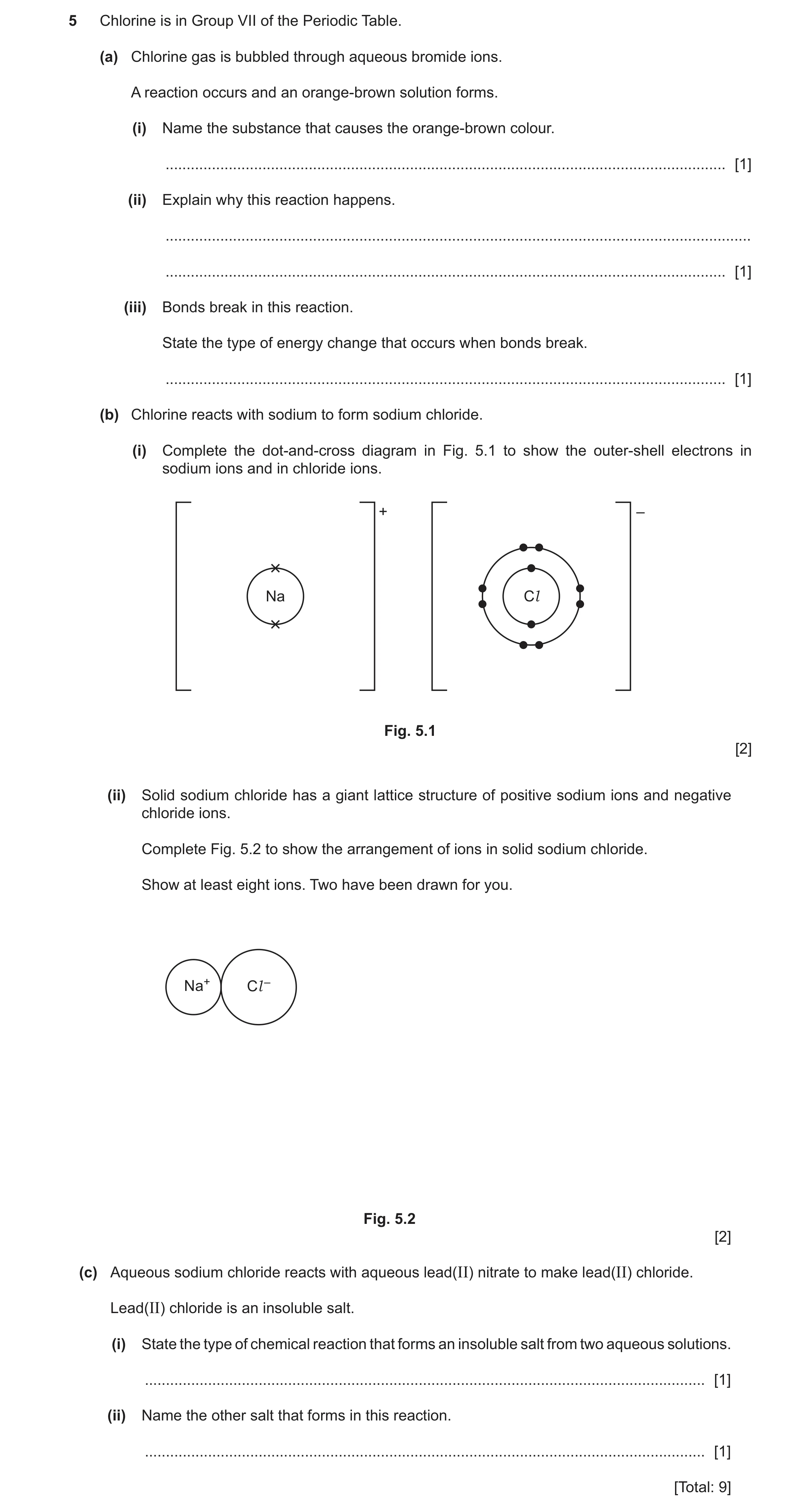 Question 12: Chlorine is in Group VII of the Periodic Table. (a) Chlorine gas is bubbled through aqueous bromide ions. A reaction occurs and an orange-b…