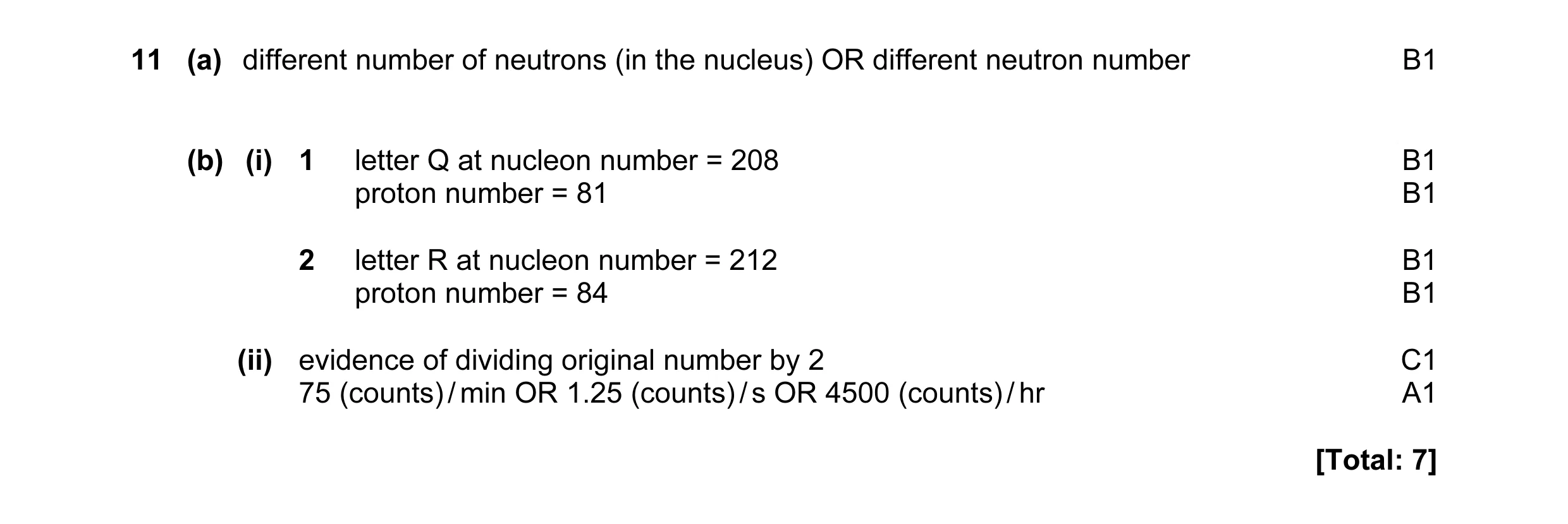 Mark scheme for question 16