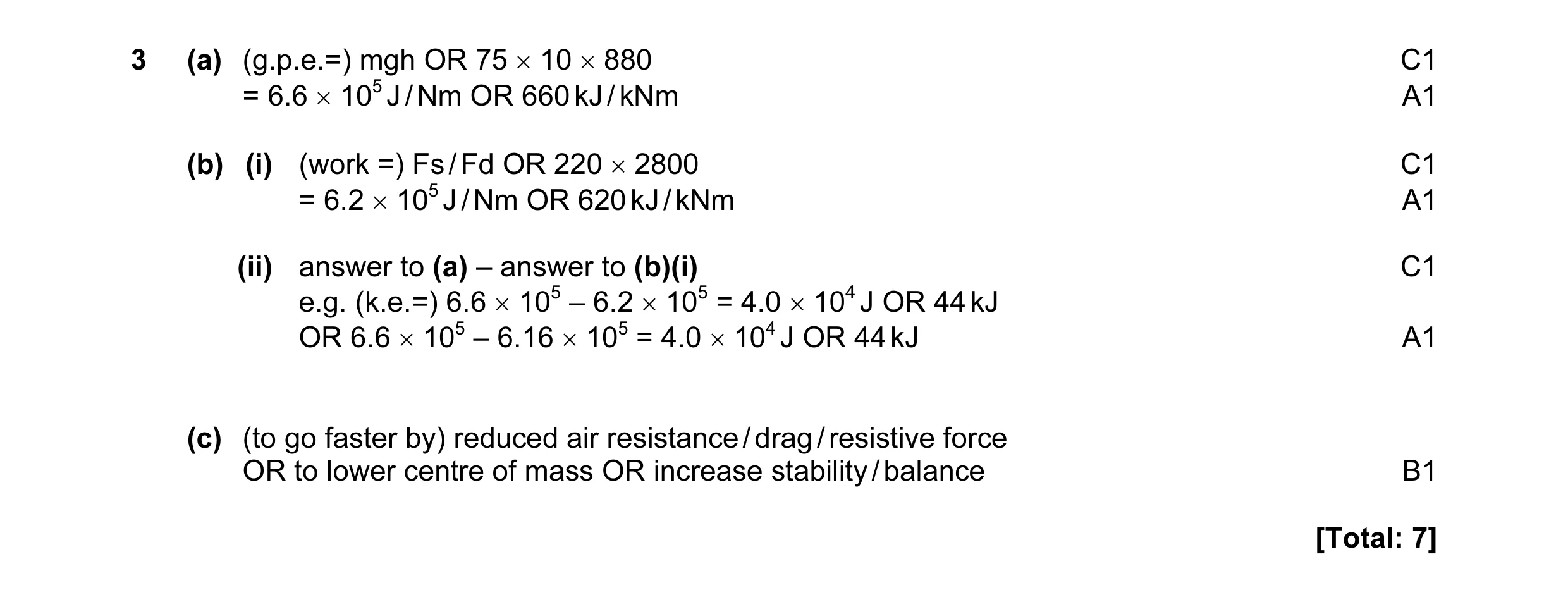 Mark scheme for question 56