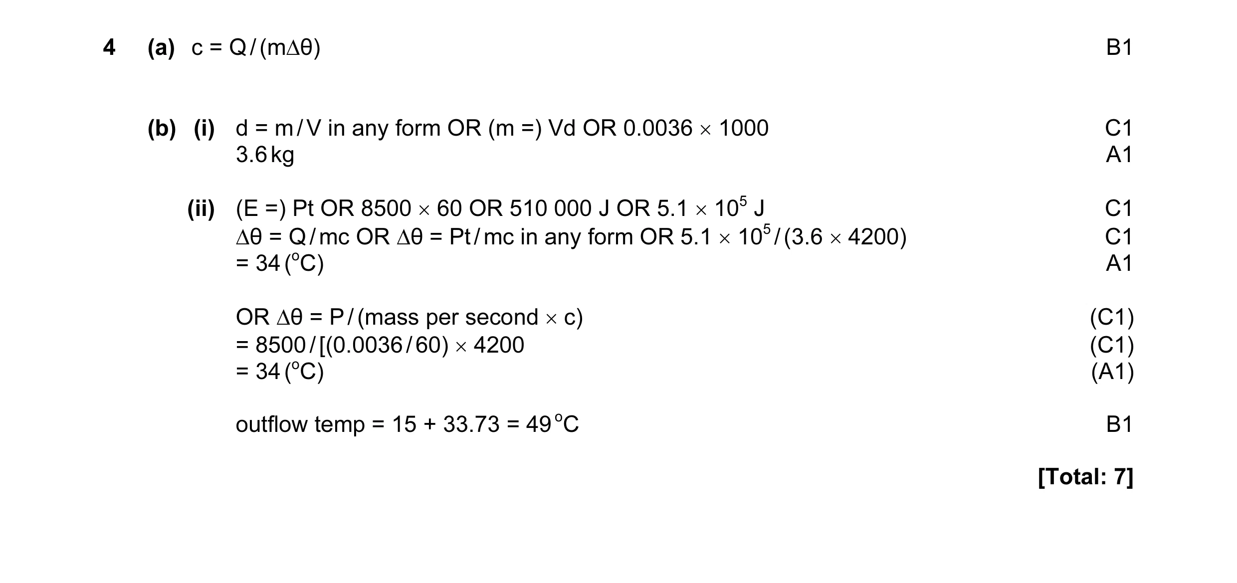 Mark scheme for question 57