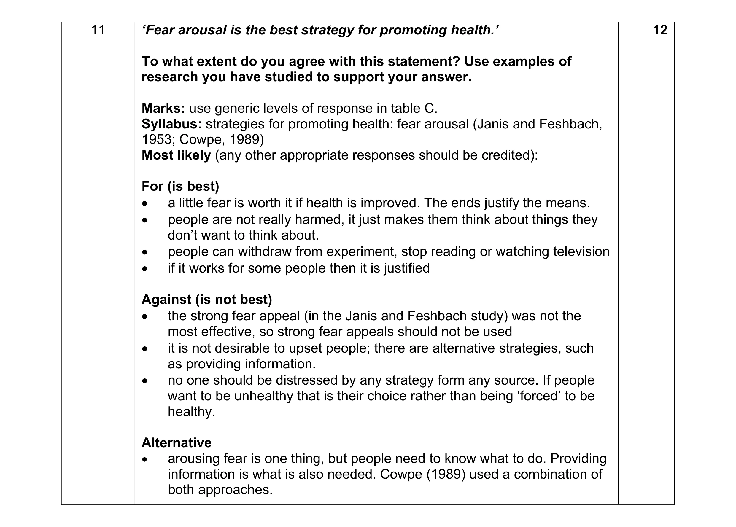 Mark scheme for question 20