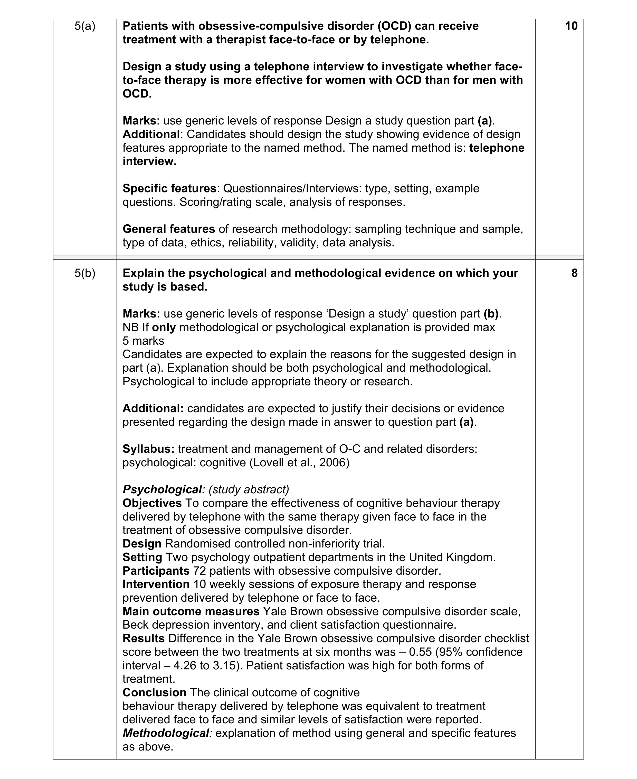 Mark scheme for question 17