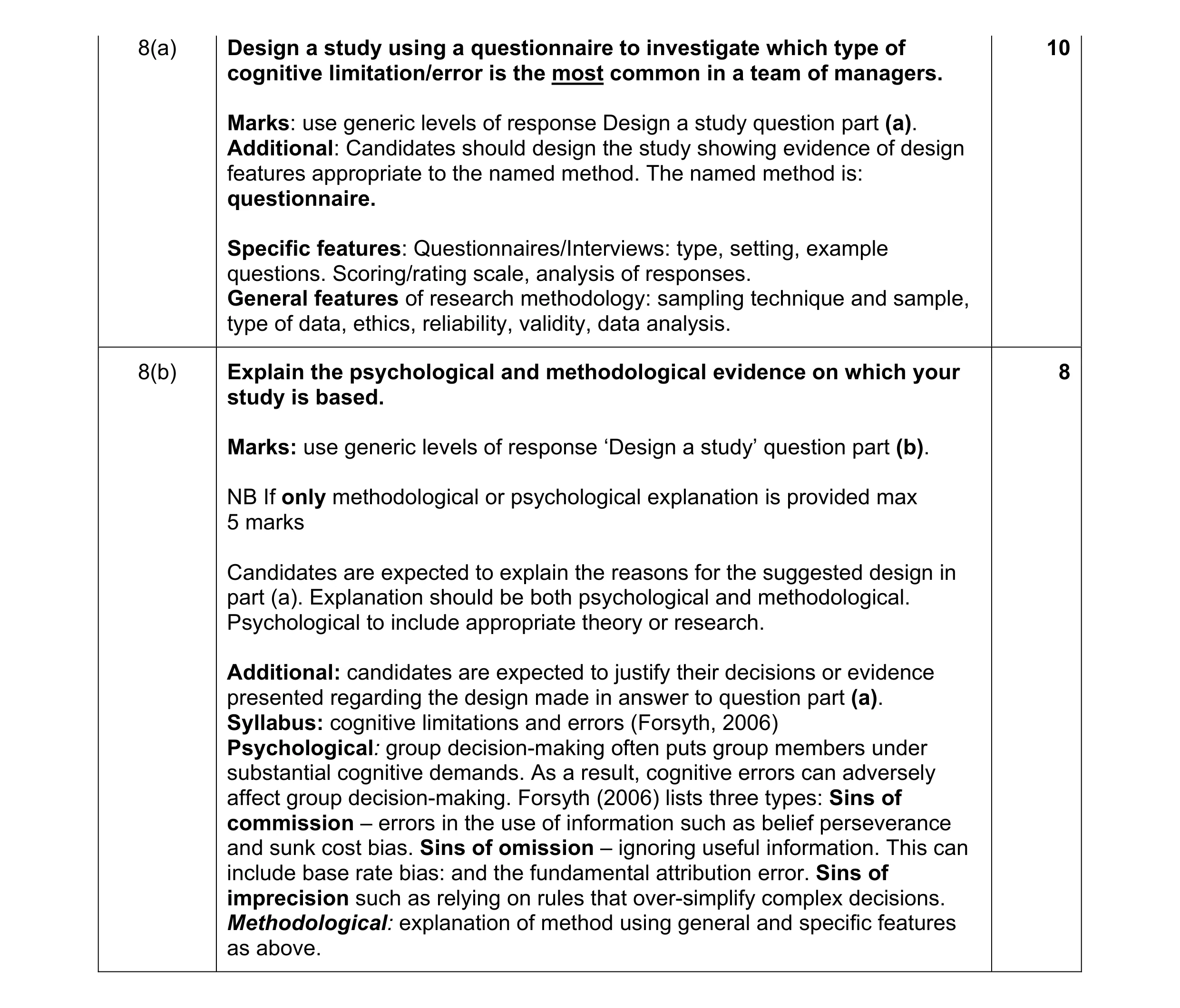 Mark scheme for question 45
