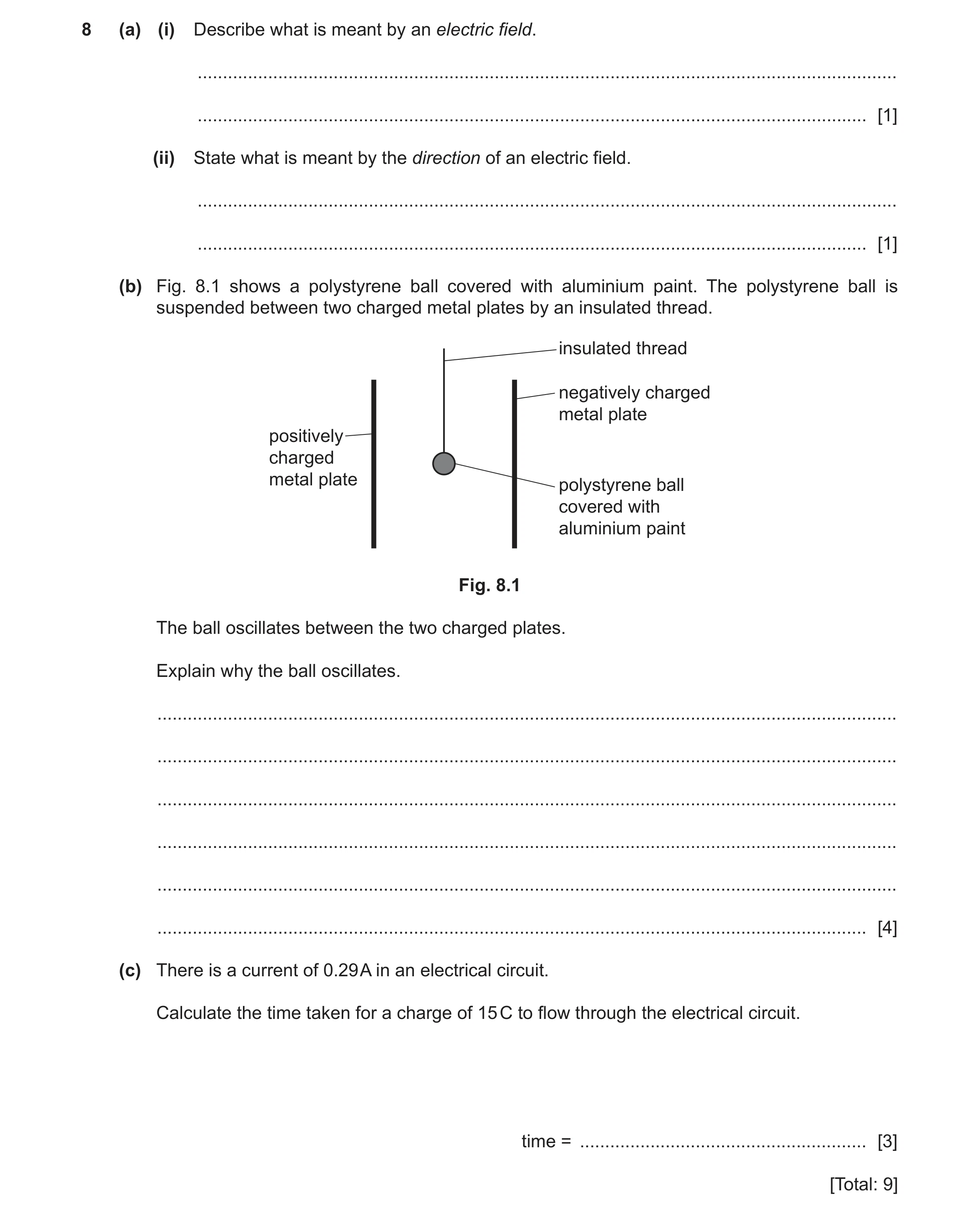 Question 22: (a) (i) Describe what is meant by an electric field. ......................................................................................…