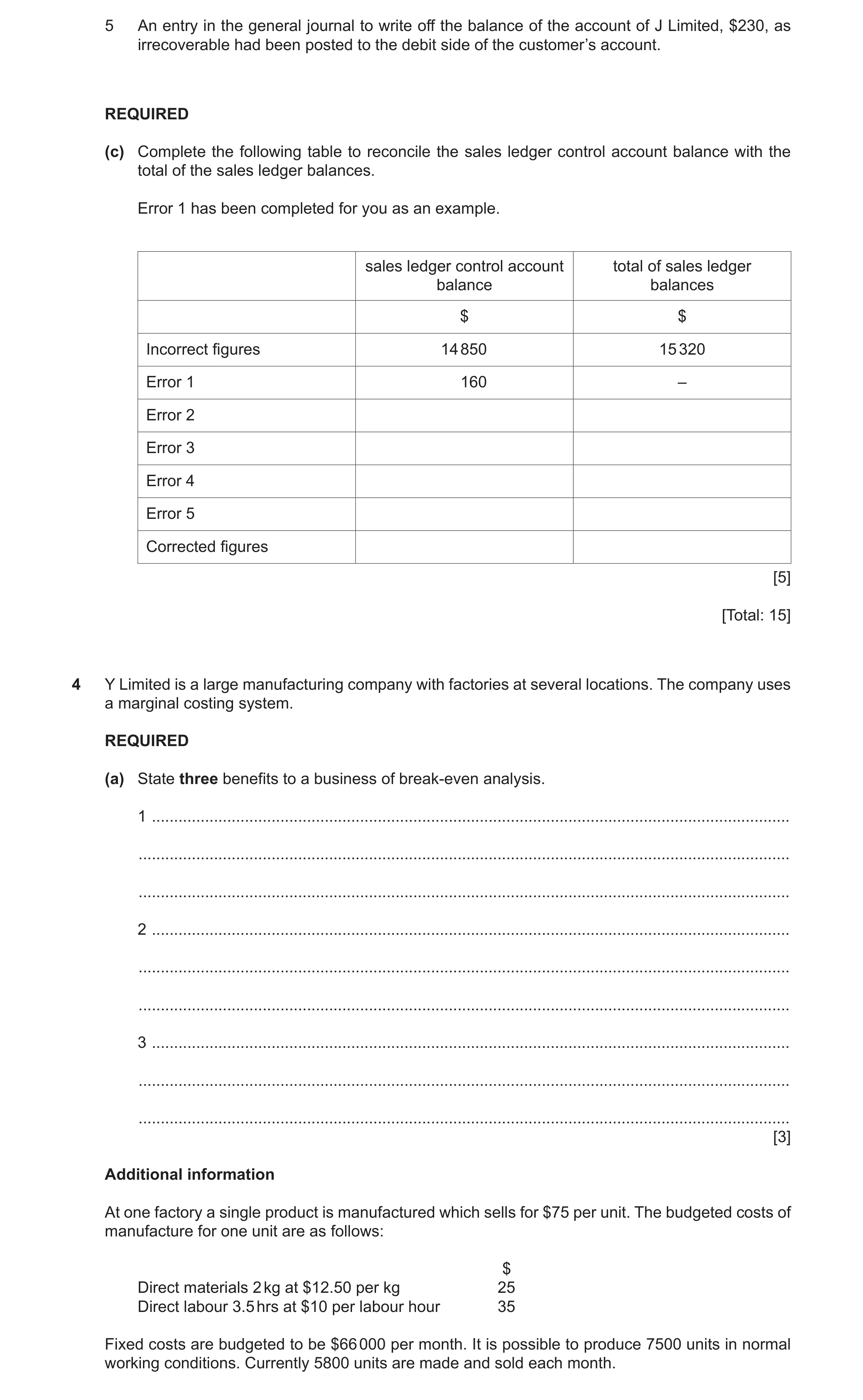 Question 24: An entry in the general journal to write off the balance of the account of J Limited, $230, as irrecoverable had been posted to the debit s…