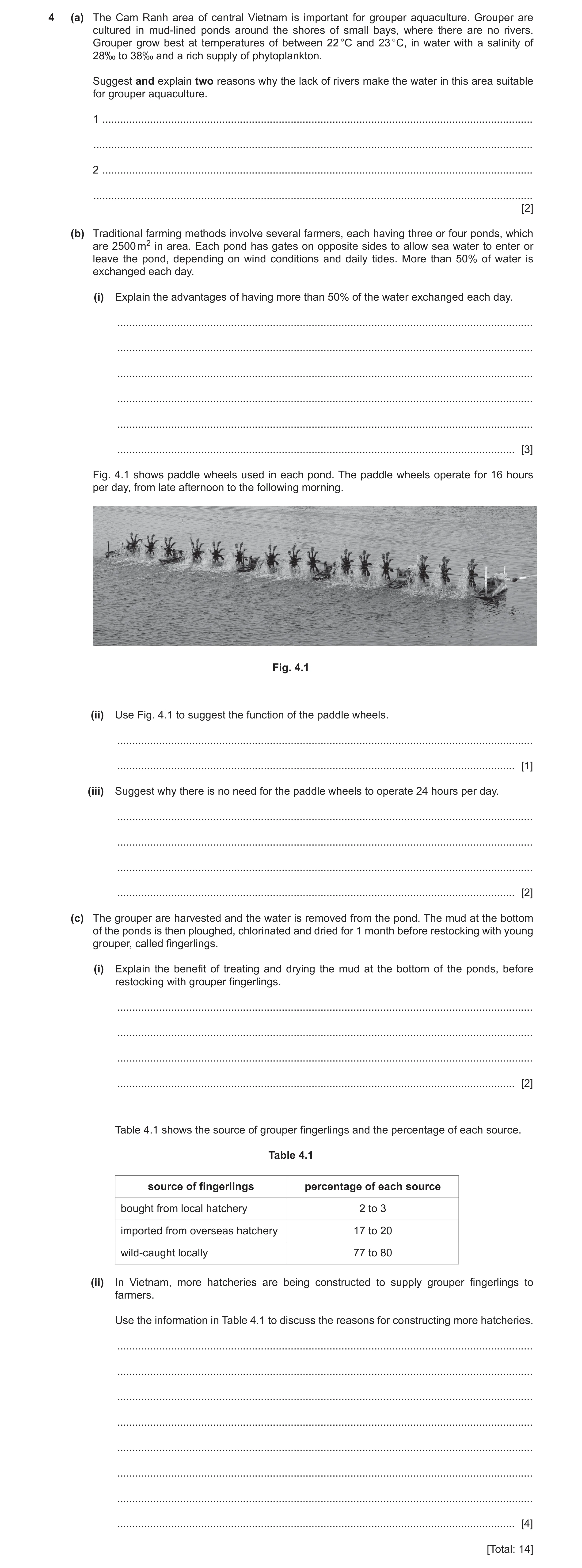 Question 17: (a) The Cam Ranh area of central Vietnam is important for grouper aquaculture. Grouper are cultured in mud-lined ponds around the shores of…