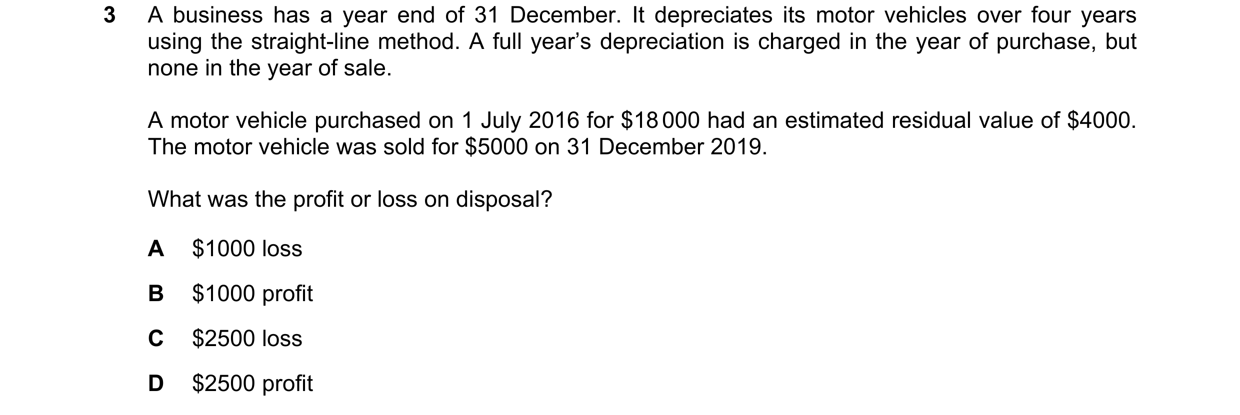 Question 186: A business has a year end of 31 December. It depreciates its motor vehicles over four years using the straight-line method. A full year’s d…