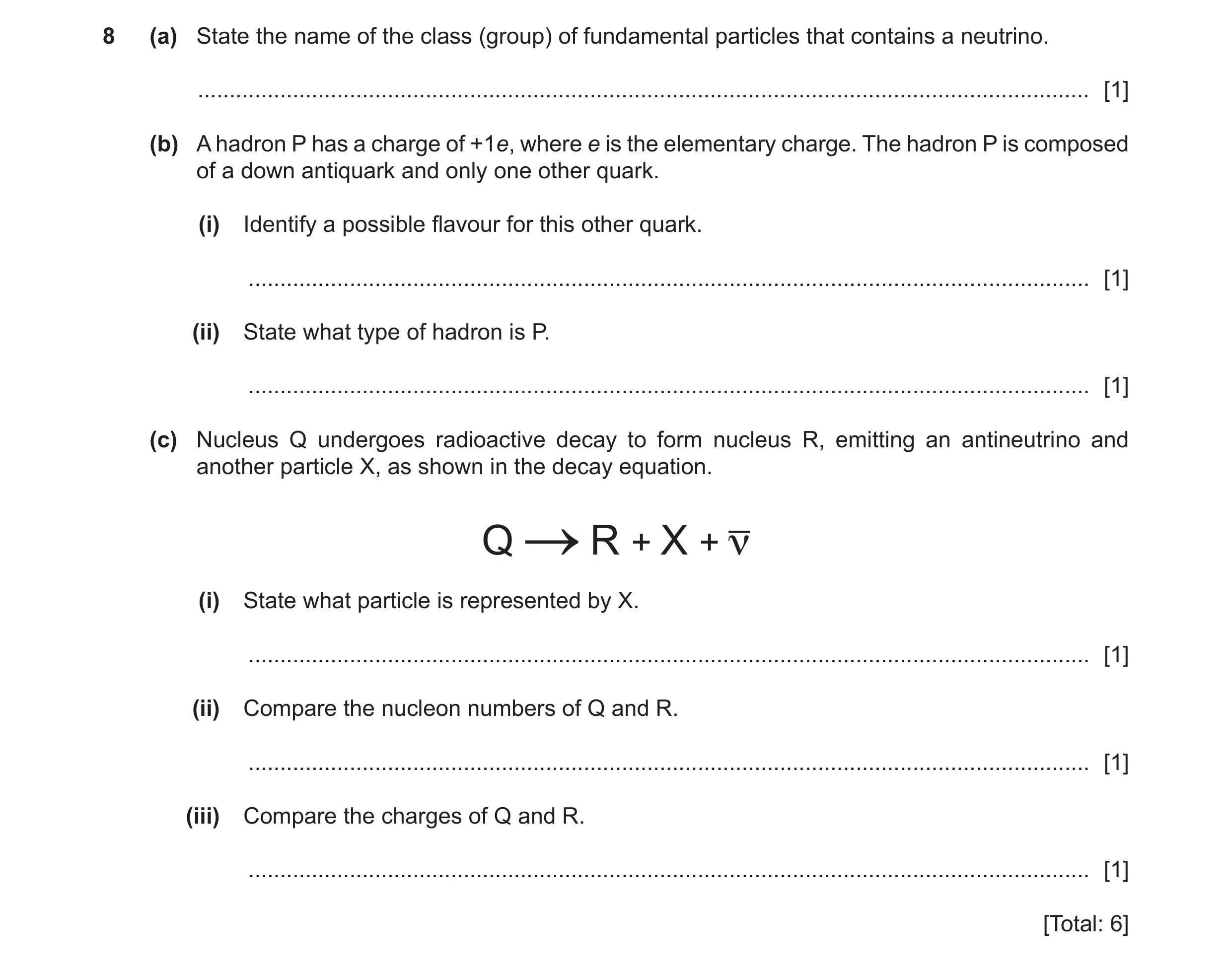 Question 23: (a) State the name of the class (group) of fundamental particles that contains a neutrino. ................................................…