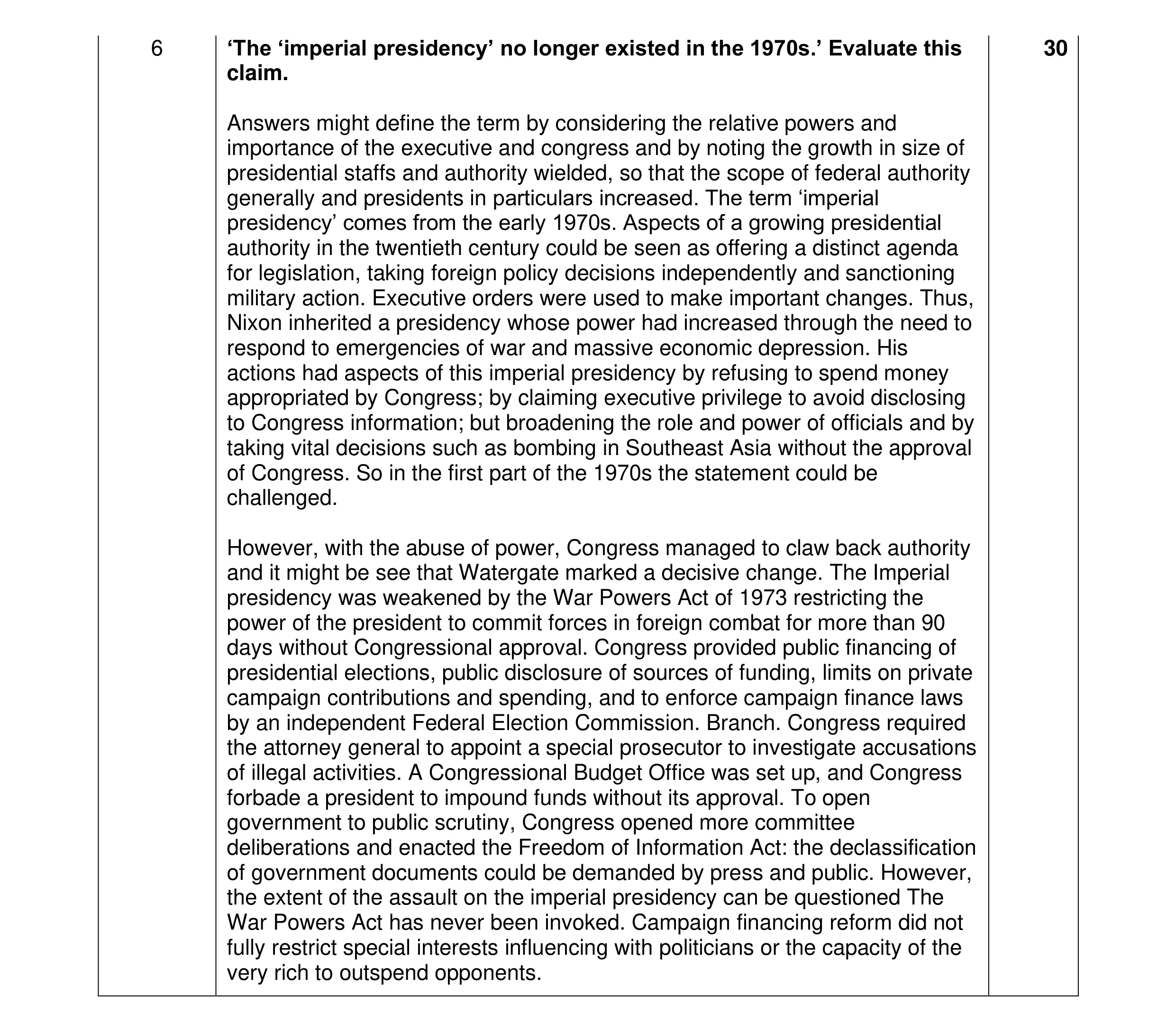 Mark scheme for question 7