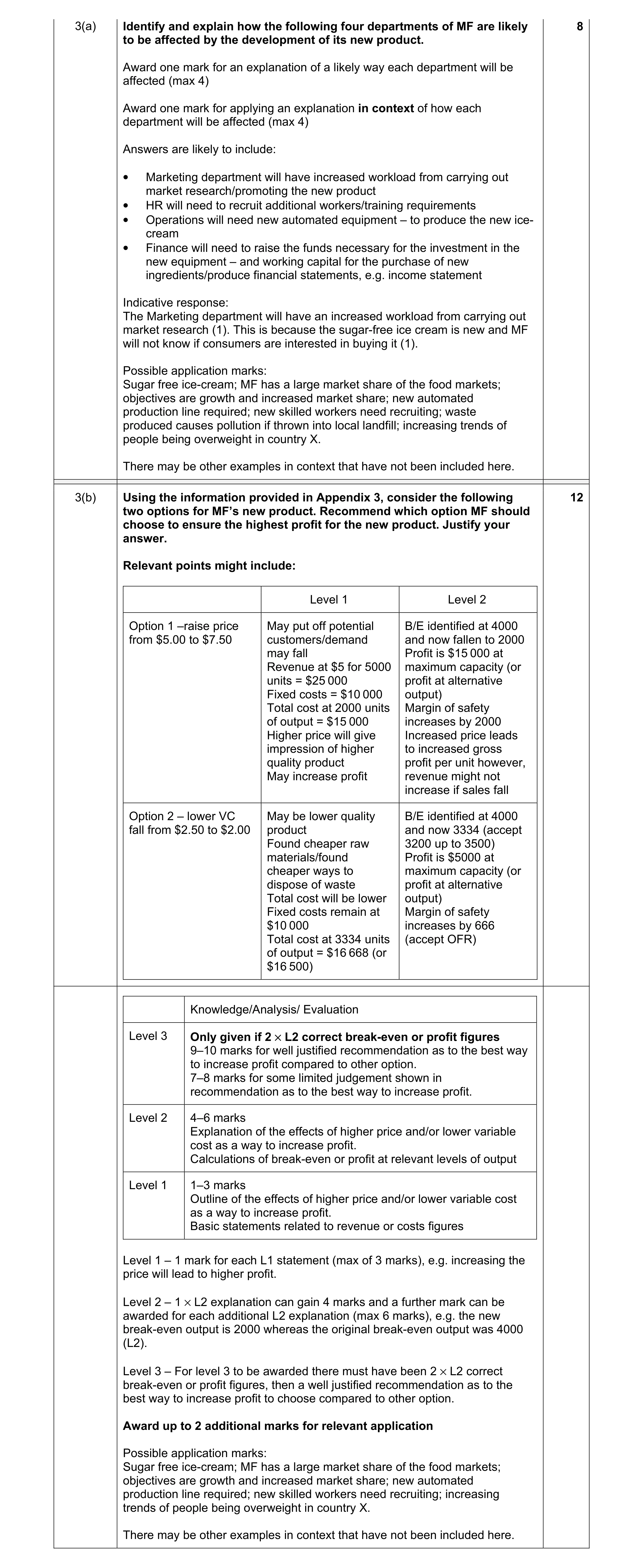 Mark scheme for question 2