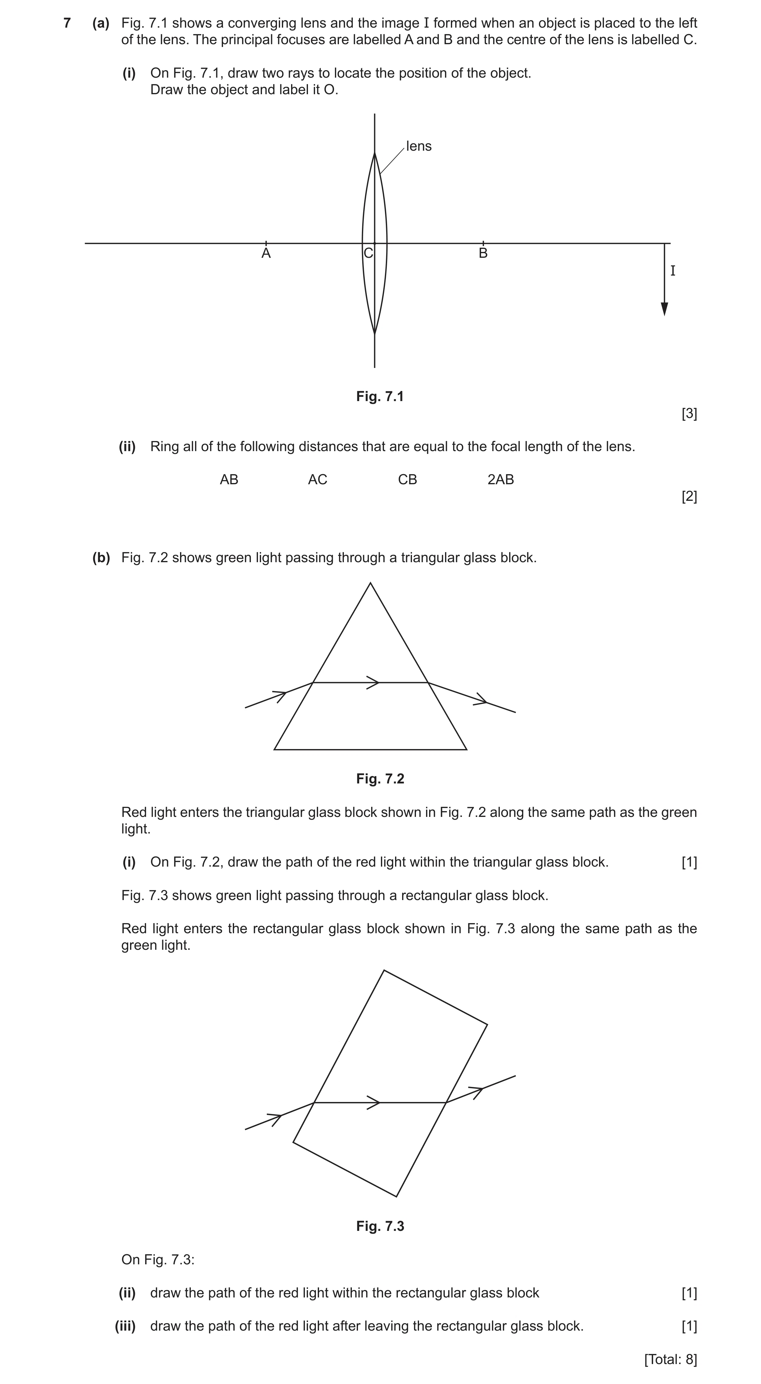 Question 21: (a) Fig. 7.1 shows a converging lens and the image I formed when an object is placed to the left of the lens. The principal focuses are lab…