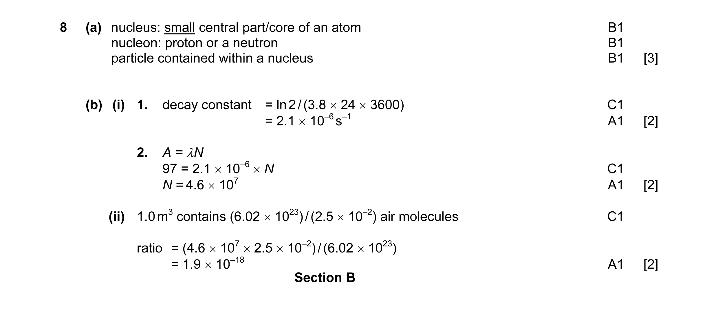 Mark scheme for question 11