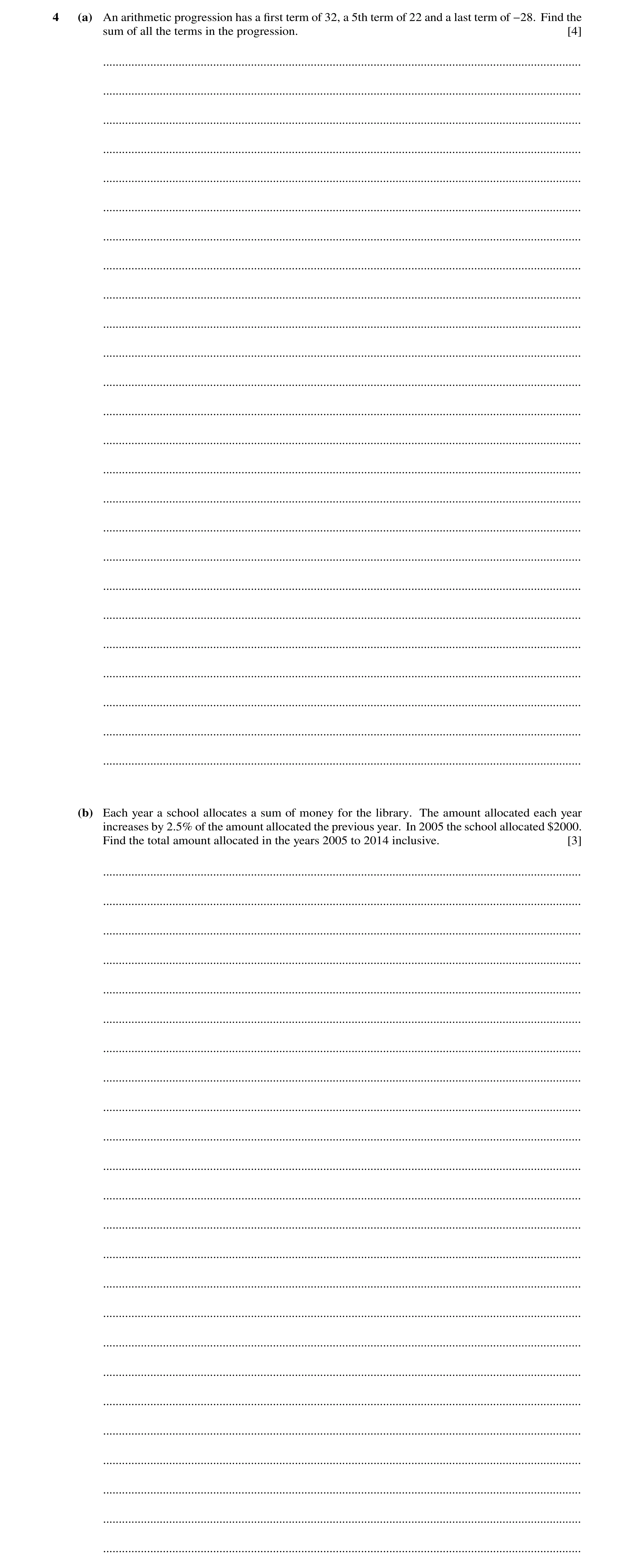 Question 44: (a) An arithmetic progression has a ﬁrst term of 32, a 5th term of 22 and a last term of −28. Find the sum of all the terms in the progress…