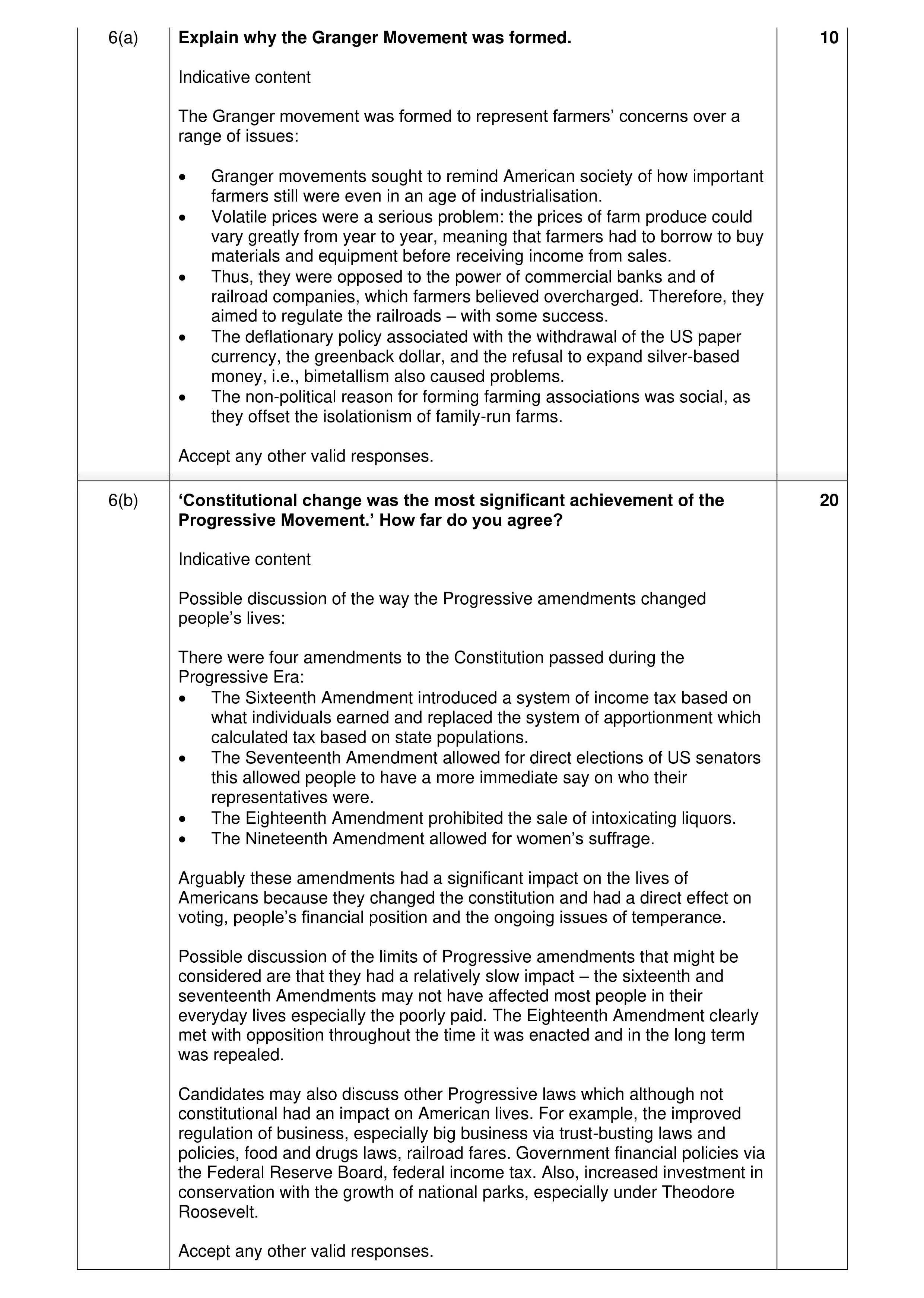 Mark scheme for question 14