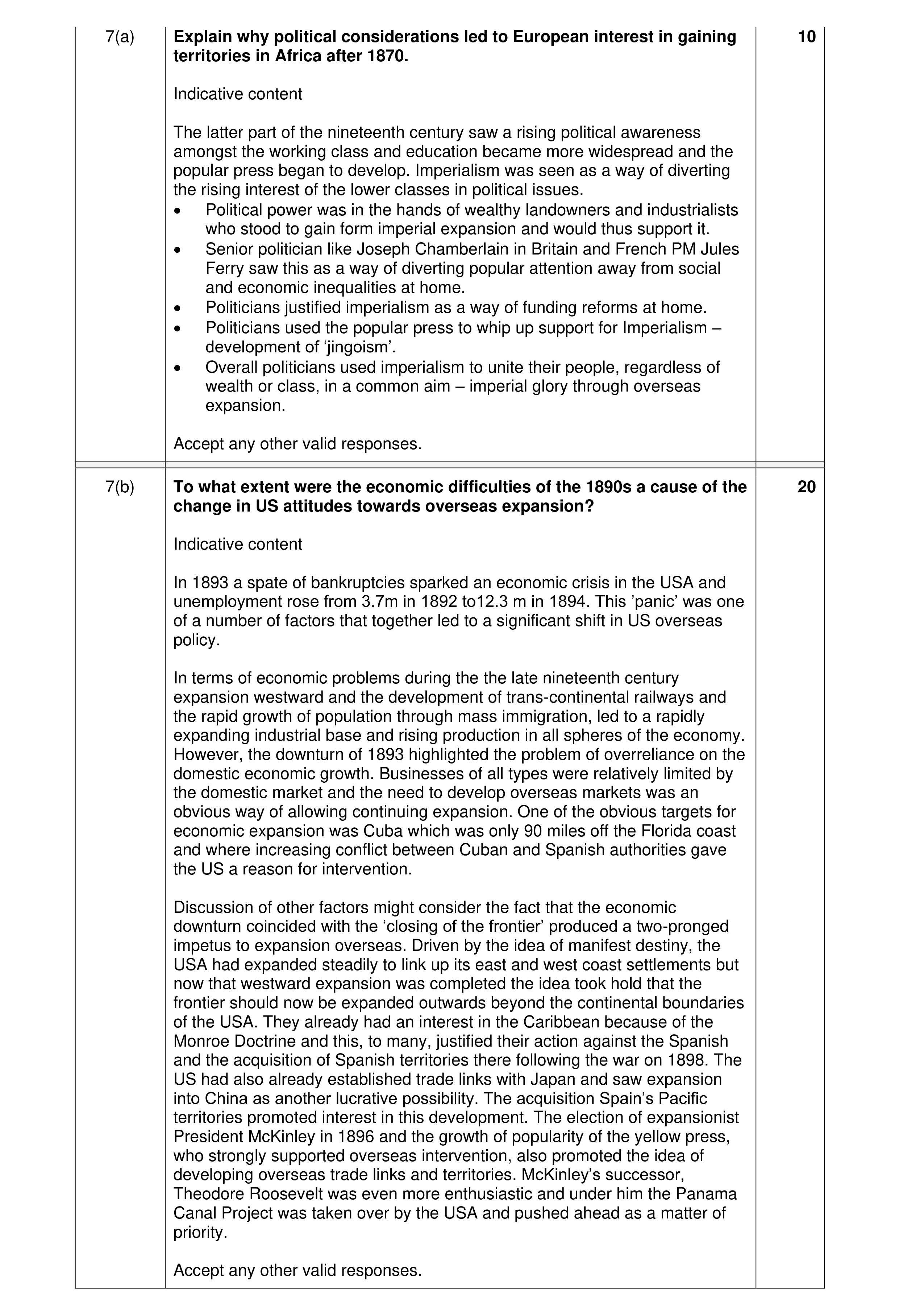 Mark scheme for question 11