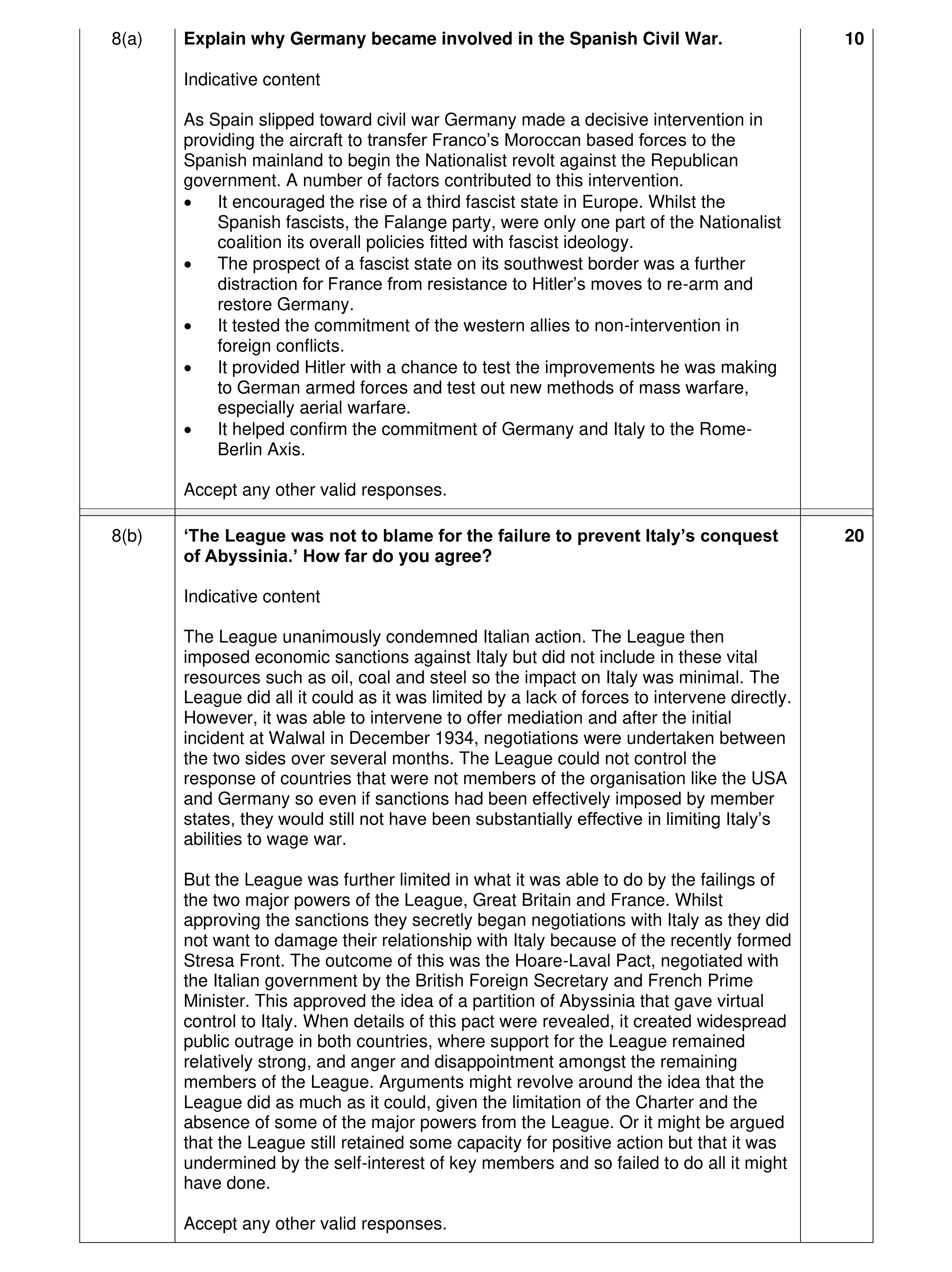 Mark scheme for question 17