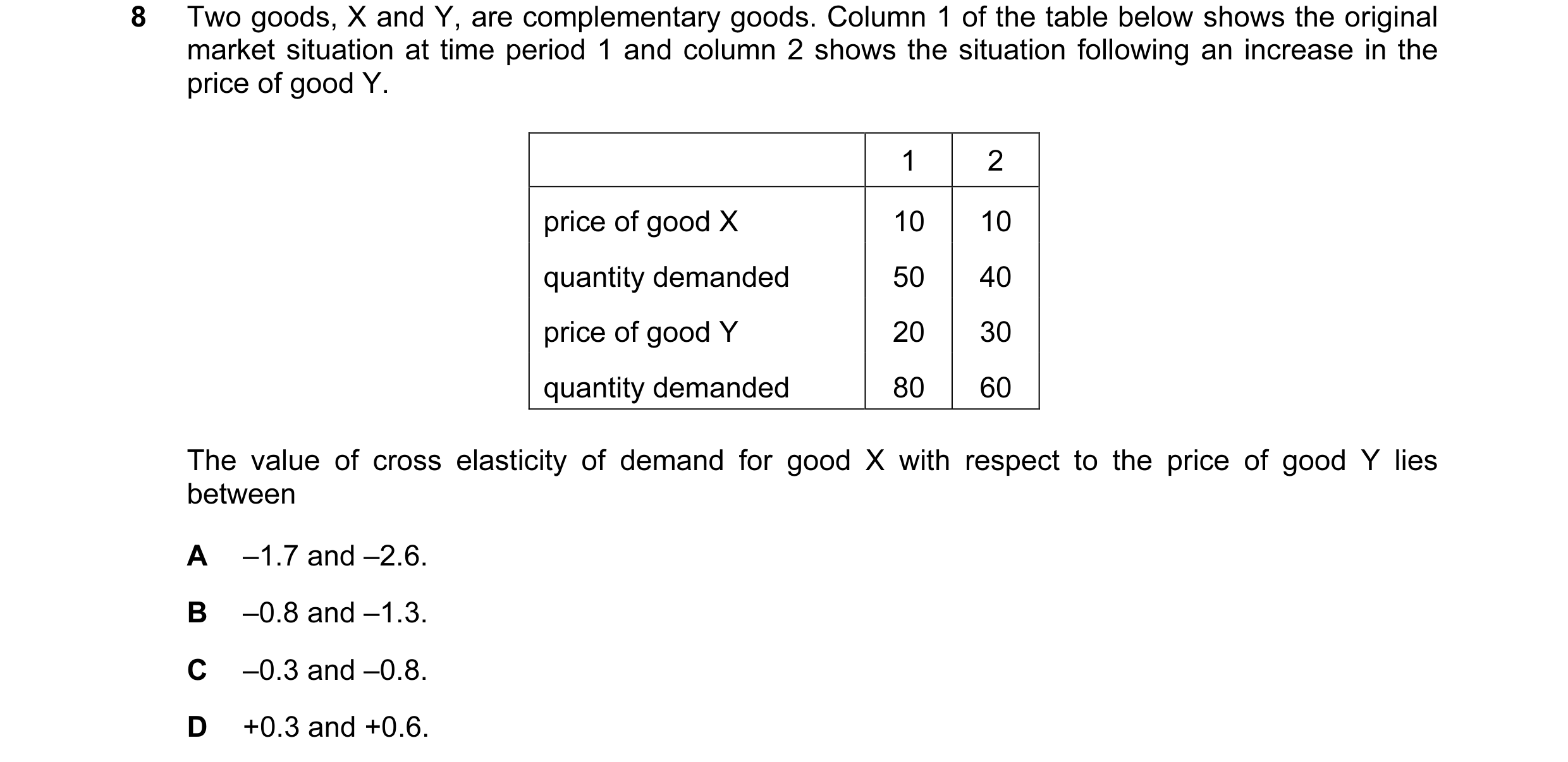 Question 29: Two goods, X and Y, are complementary goods. Column 1 of the table below shows the original market situation at time period 1 and column 2 …