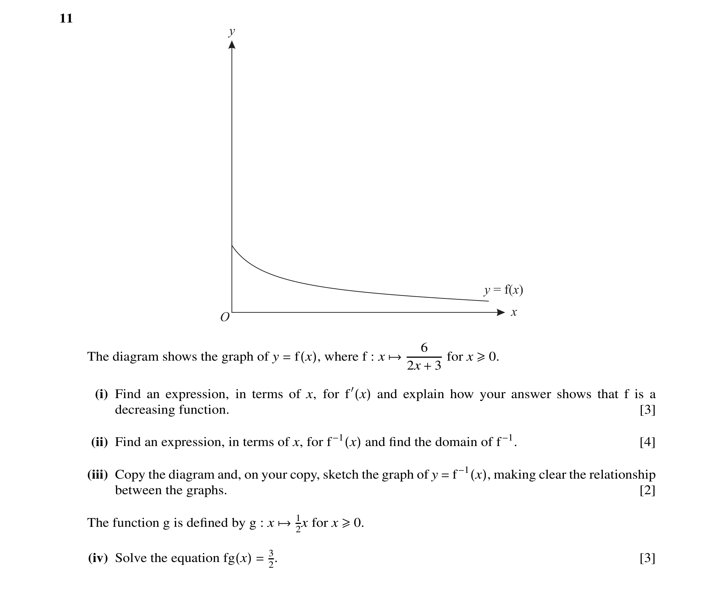 Question 2: 6 The diagram shows the graph of y = f(x), where f : x → for x ≥0. 2x + 3 (i) Find an expression, in terms of x, for f′(x) and explain how …