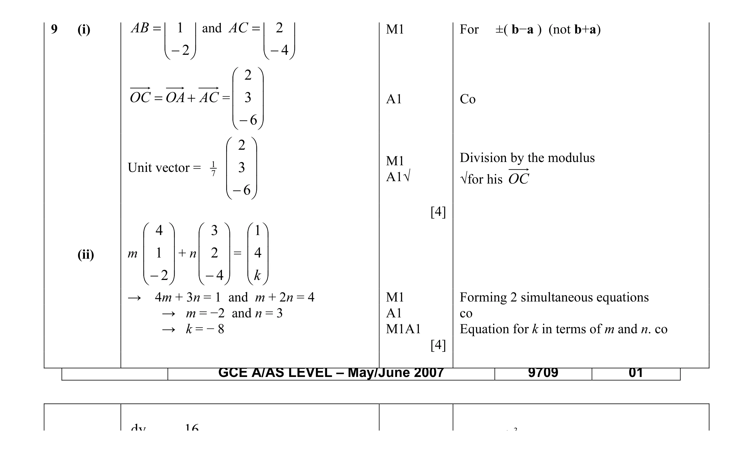 Mark scheme for question 1