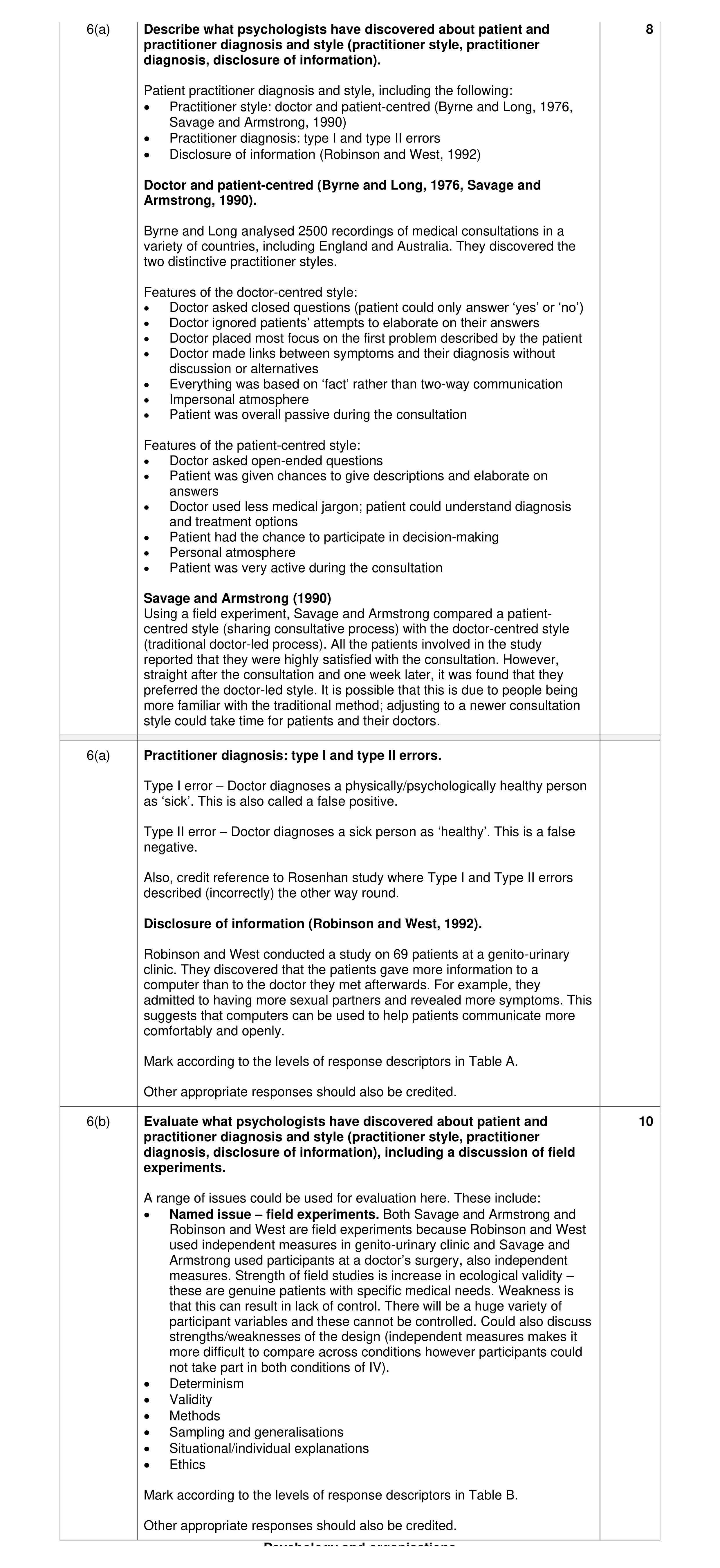 Mark scheme for question 16