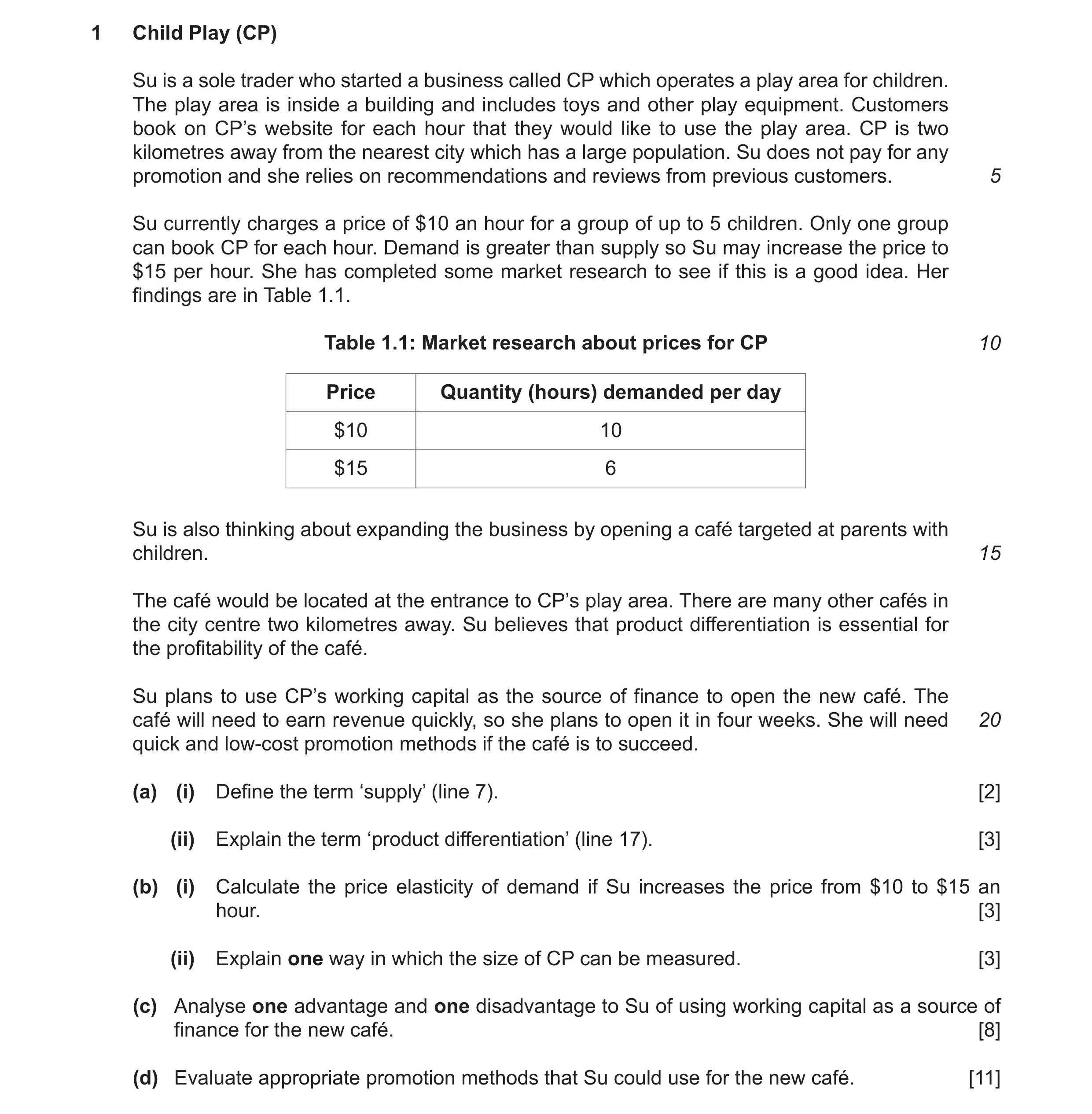 Question 14: Child Play (CP) Su is a sole trader who started a business called CP which operates a play area for children. The play area is inside a bui…
