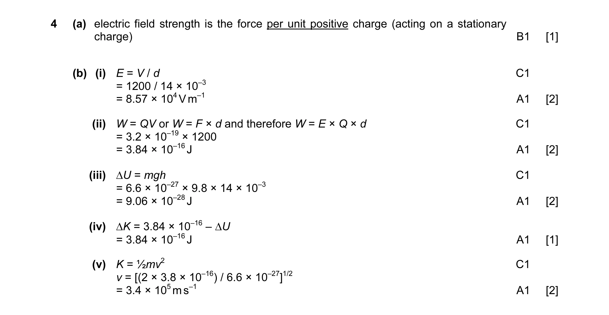 Mark scheme for question 9