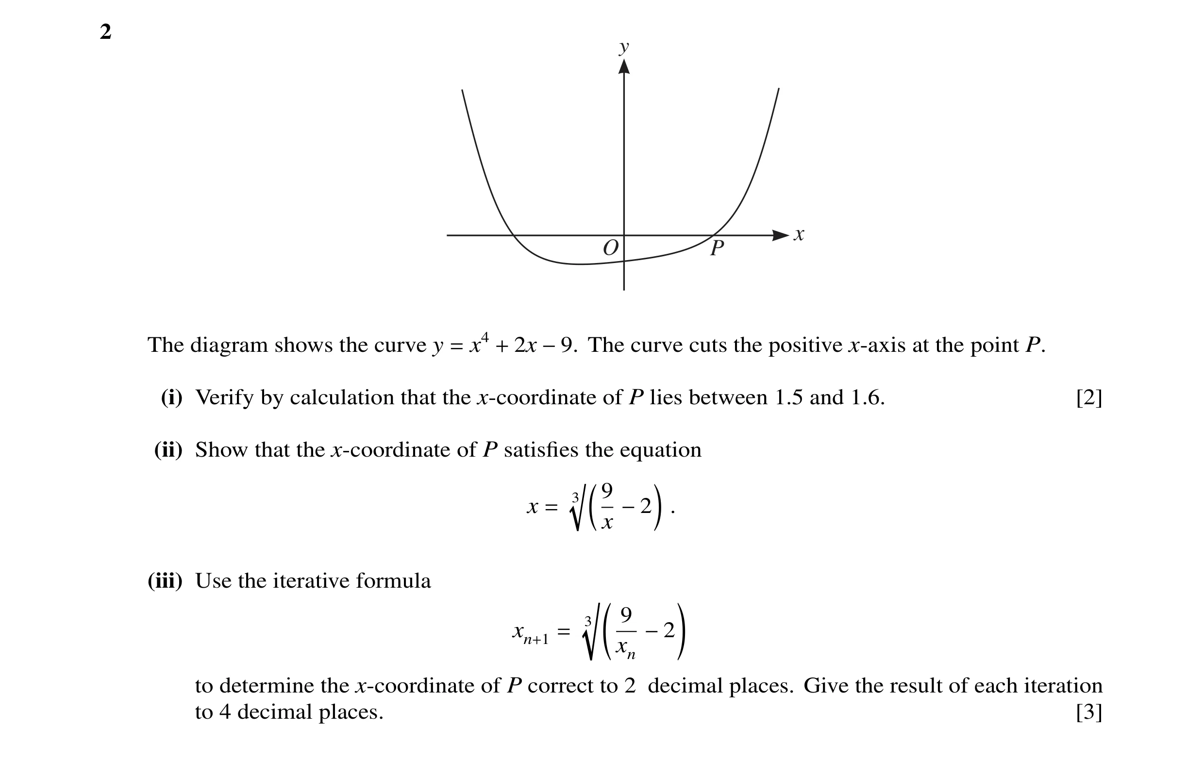 Question 46: y x O P The diagram shows the curve y x4 2x The curve cuts the positive x-axis at the point P. = + −9. (i) Verify by calculation that the x…