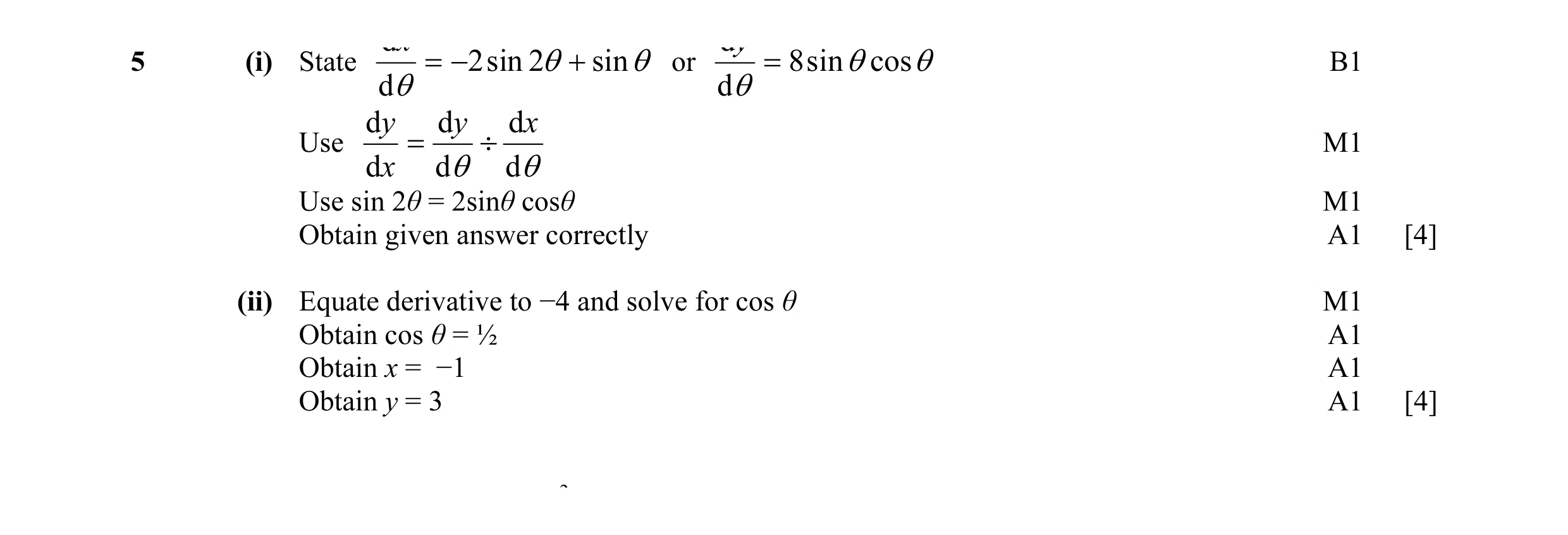 Mark scheme for question 21