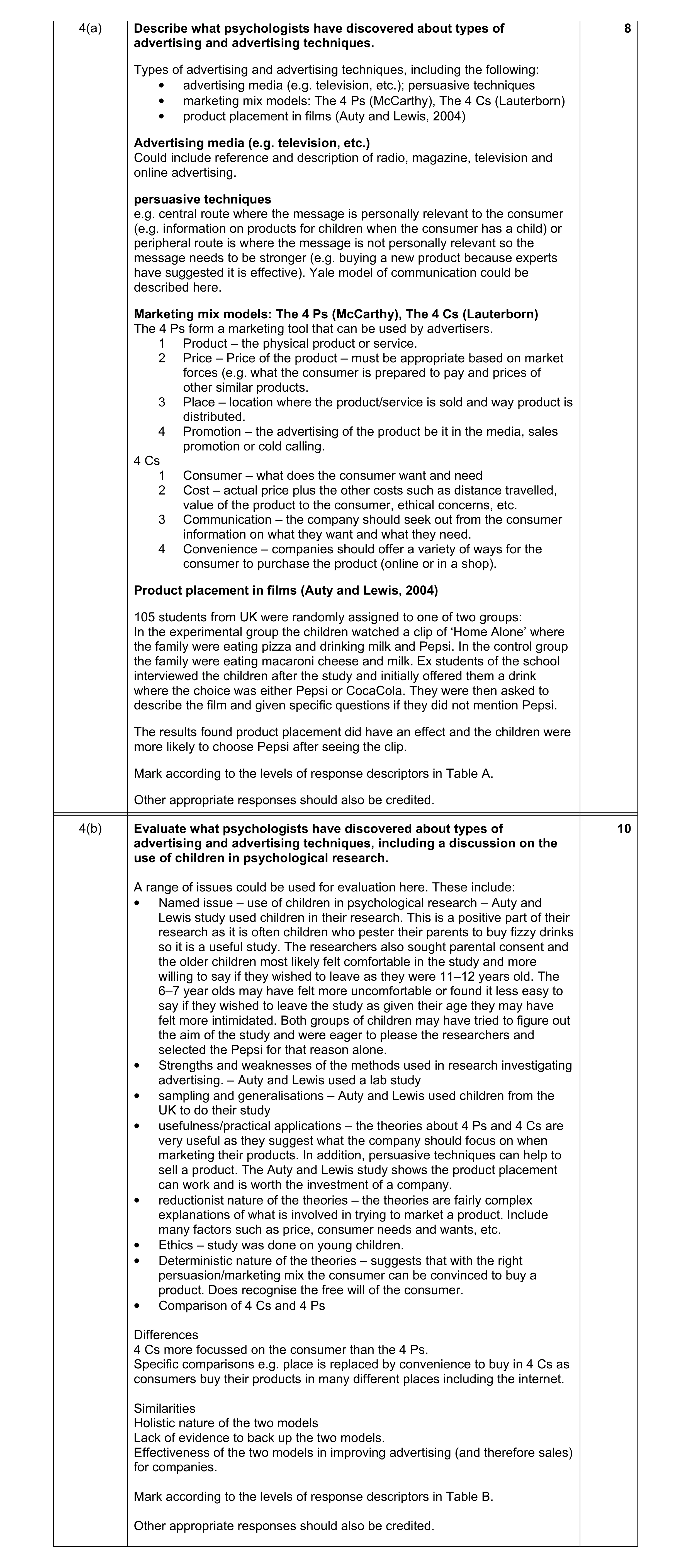 Mark scheme for question 1