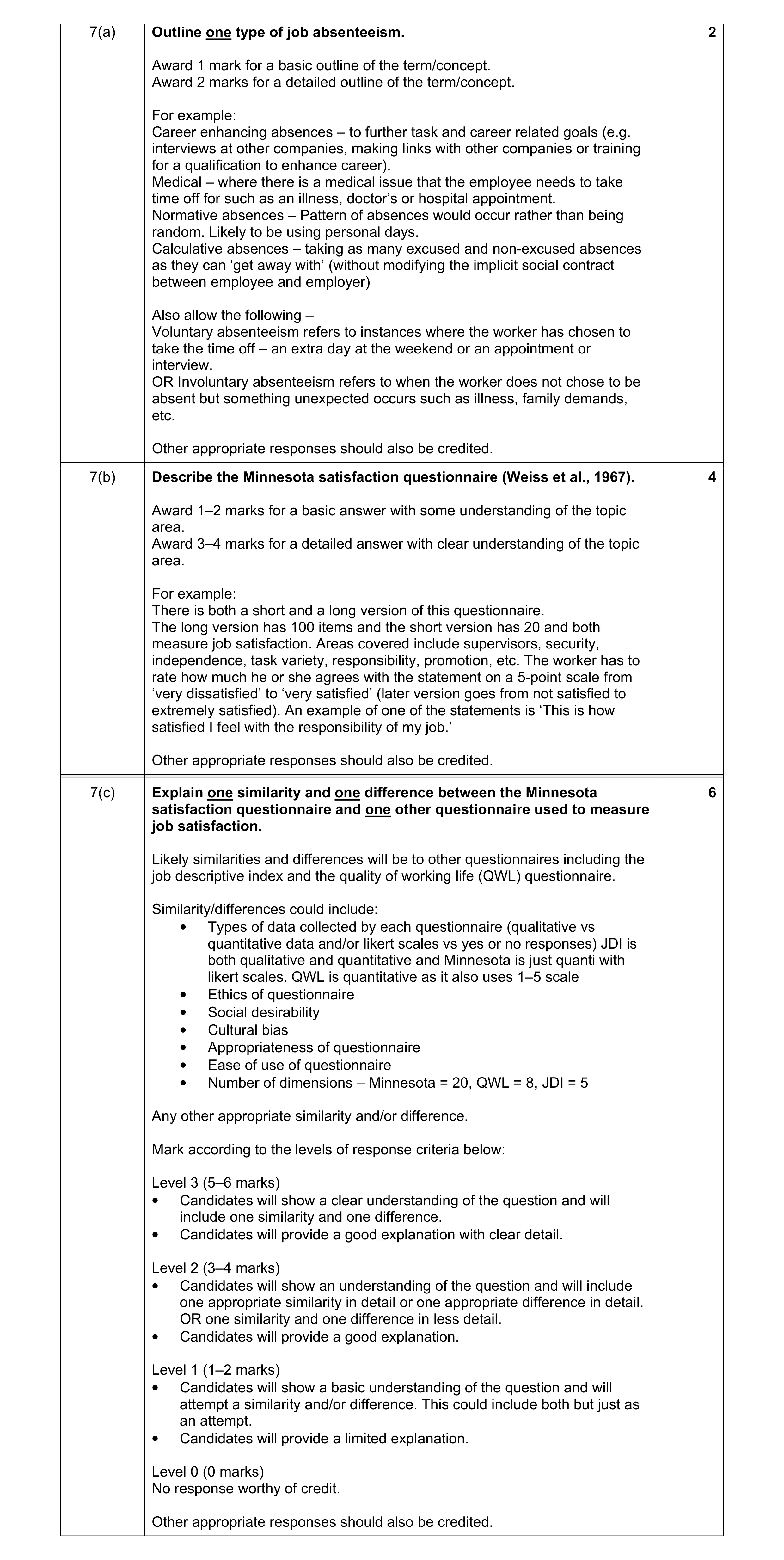 Mark scheme for question 1