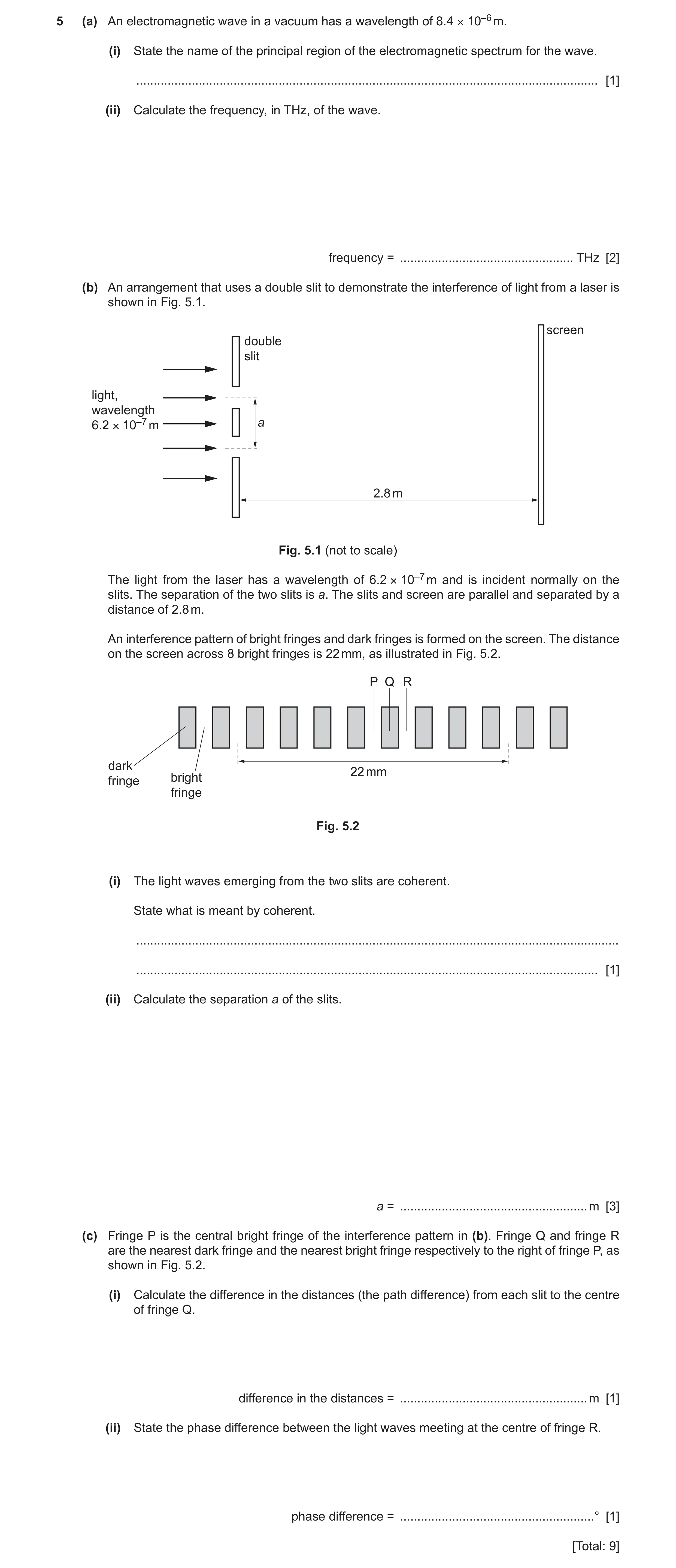 Question 9: (a) An electromagnetic wave in a vacuum has a wavelength of 8.4 × 10–6 m. (i) State the name of the principal region of the electromagnetic…