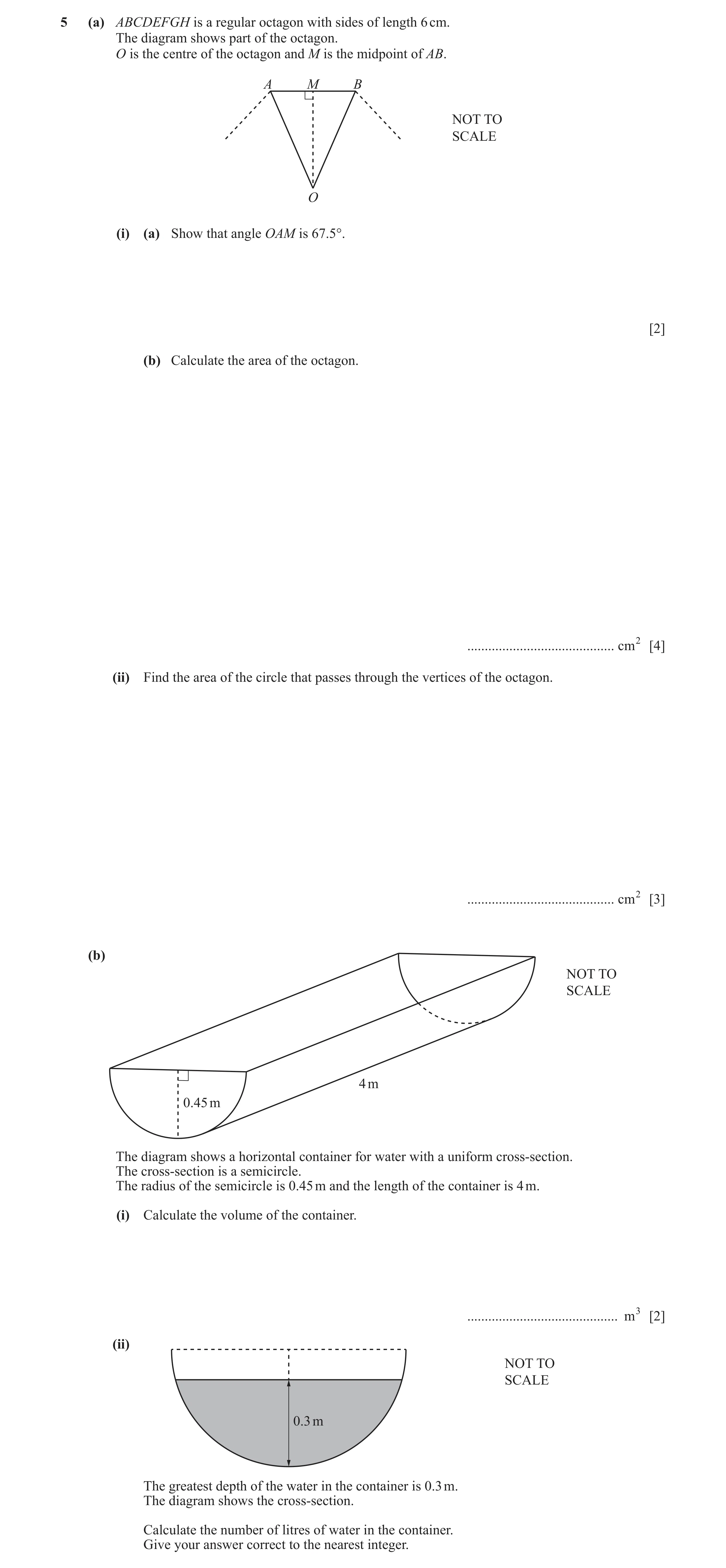 Question 8: (a) ABCDEFGH is a regular octagon with sides of length 6 cm. The diagram shows part of the octagon. O is the centre of the octagon and M is…