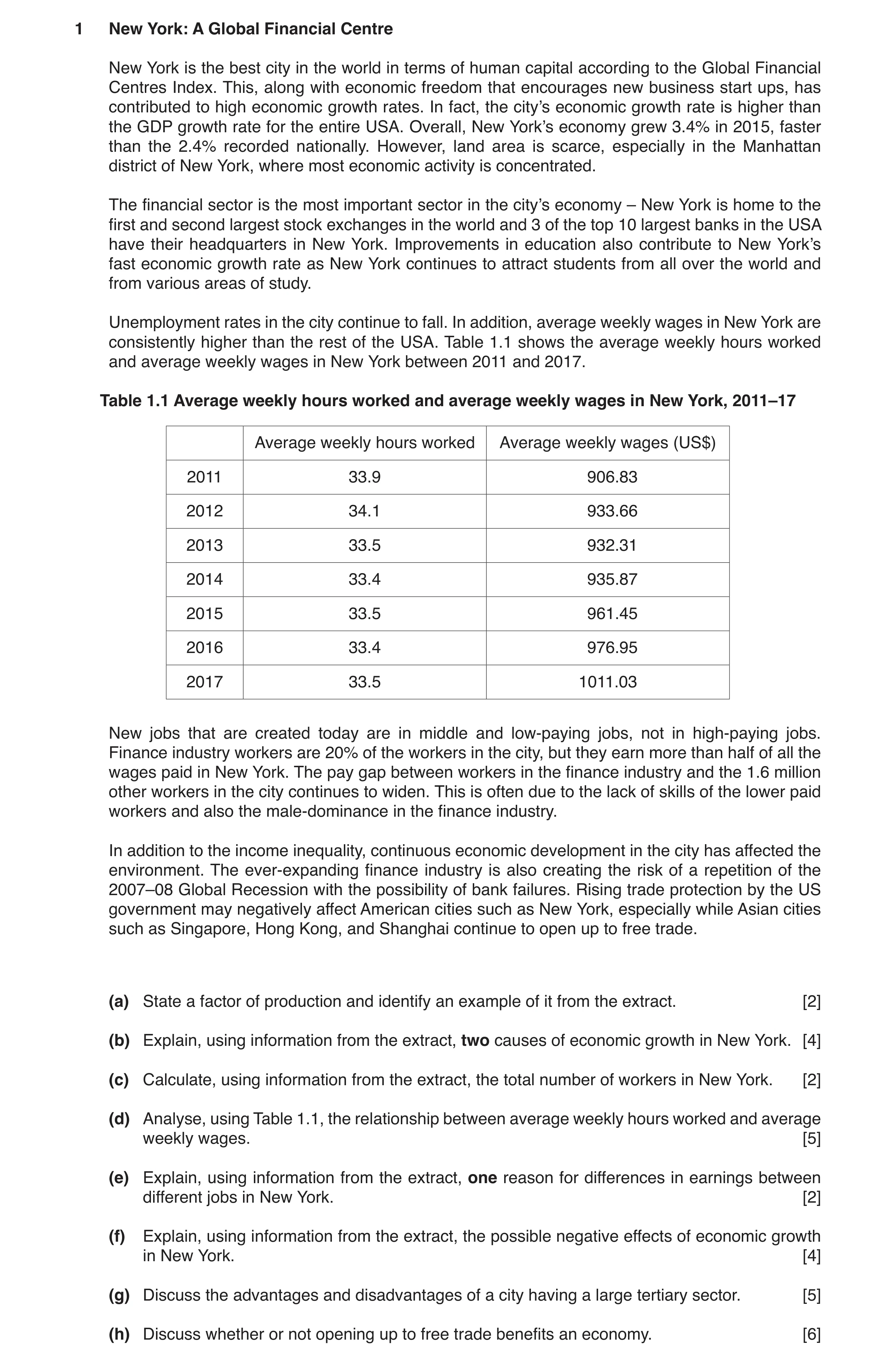 Question 27: New York: A Global Financial Centre New York is the best city in the world in terms of human capital according to the Global Financial Cent…