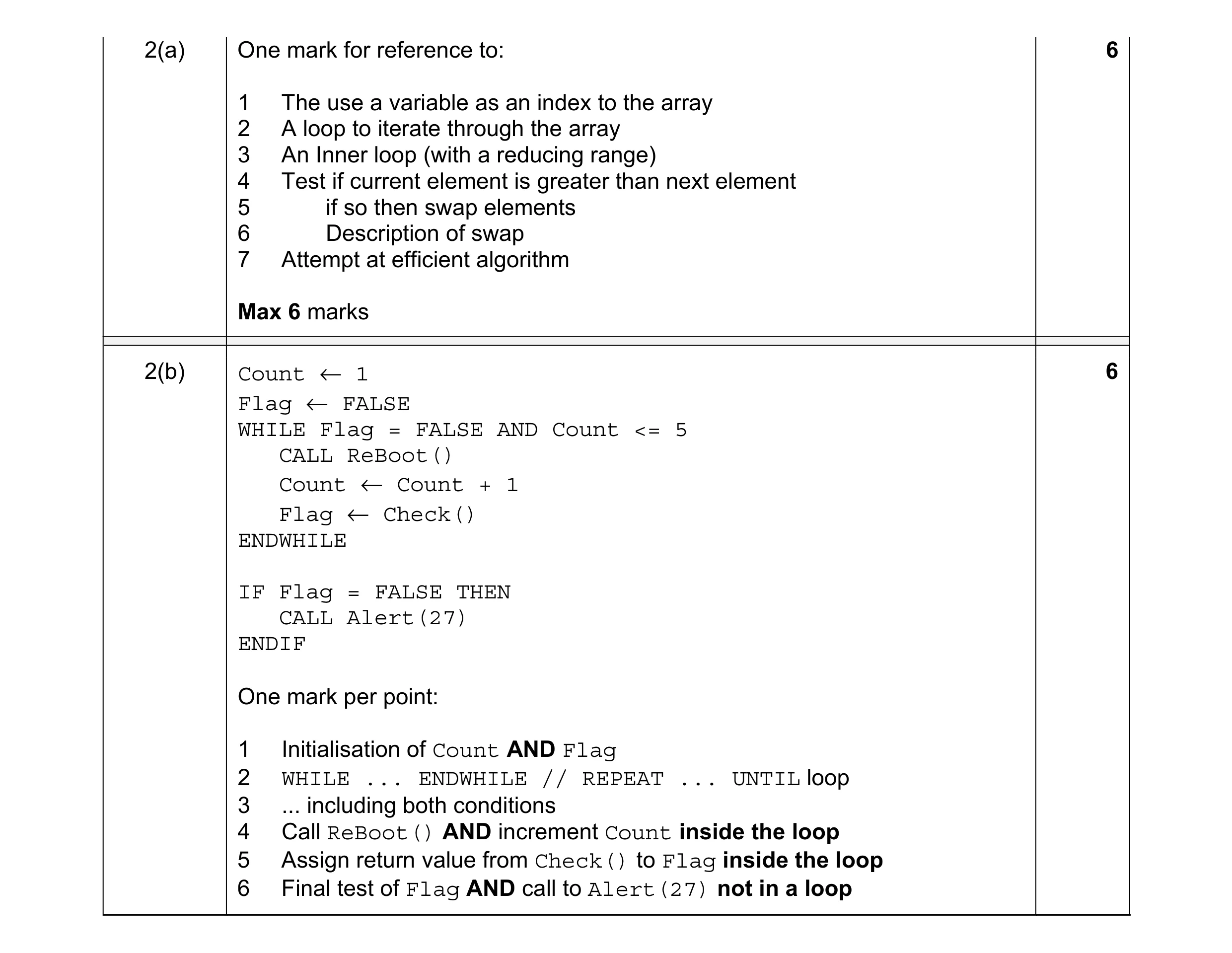 Mark scheme for question 5