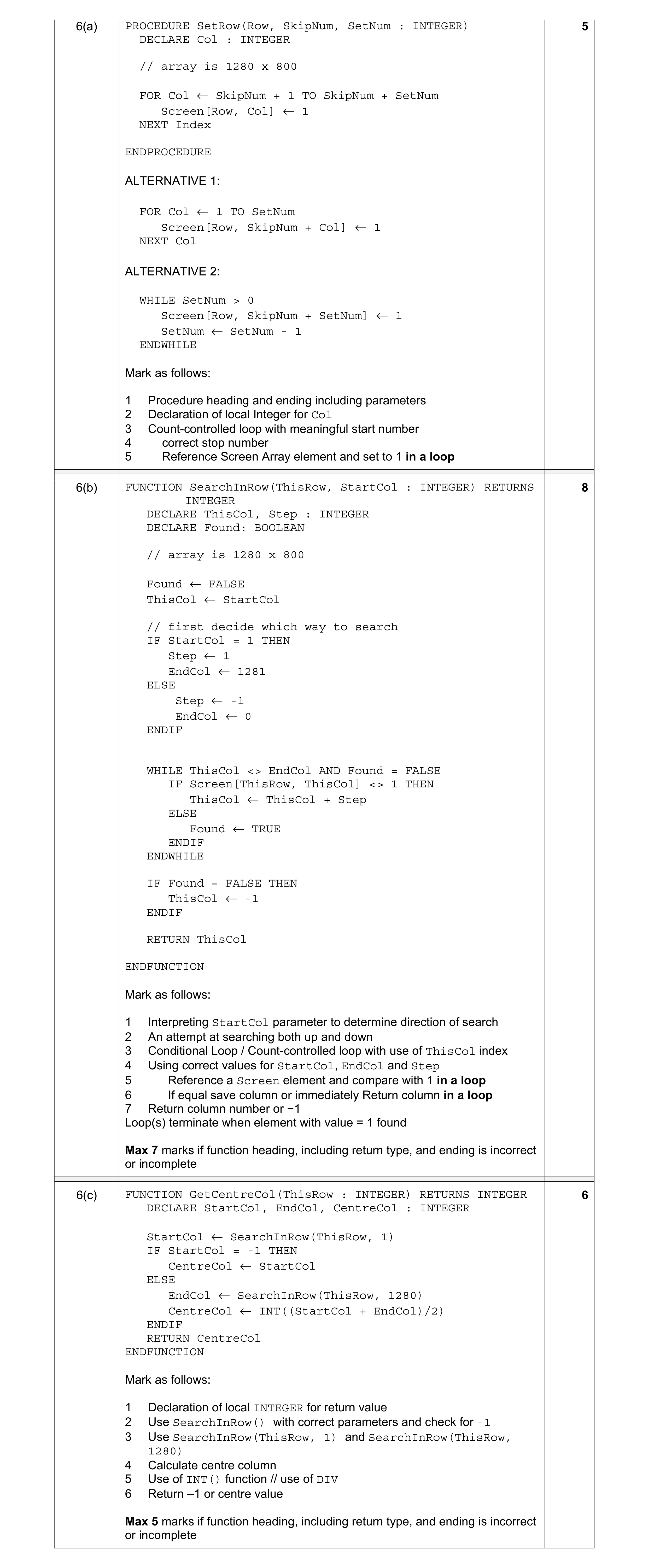 Mark scheme for question 7