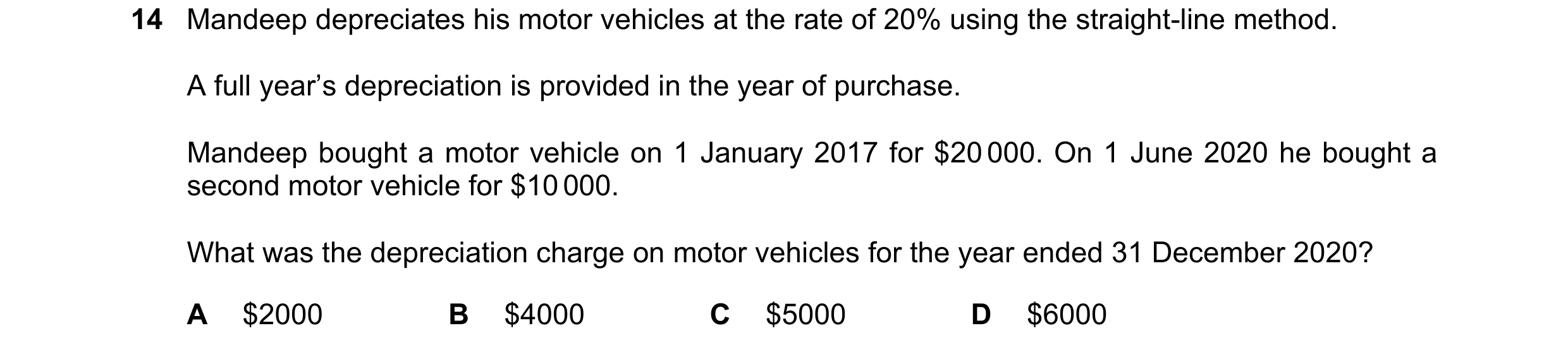 Question 19: Mandeep depreciates his motor vehicles at the rate of 20% using the straight-line method. A full year’s depreciation is provided in the yea…