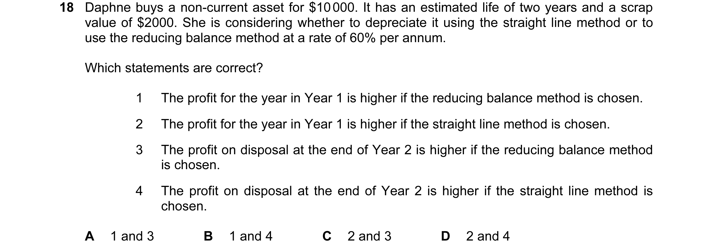 Question 80: Daphne buys a non-current asset for $10 000. It has an estimated life of two years and a scrap value of $2000. She is considering whether t…