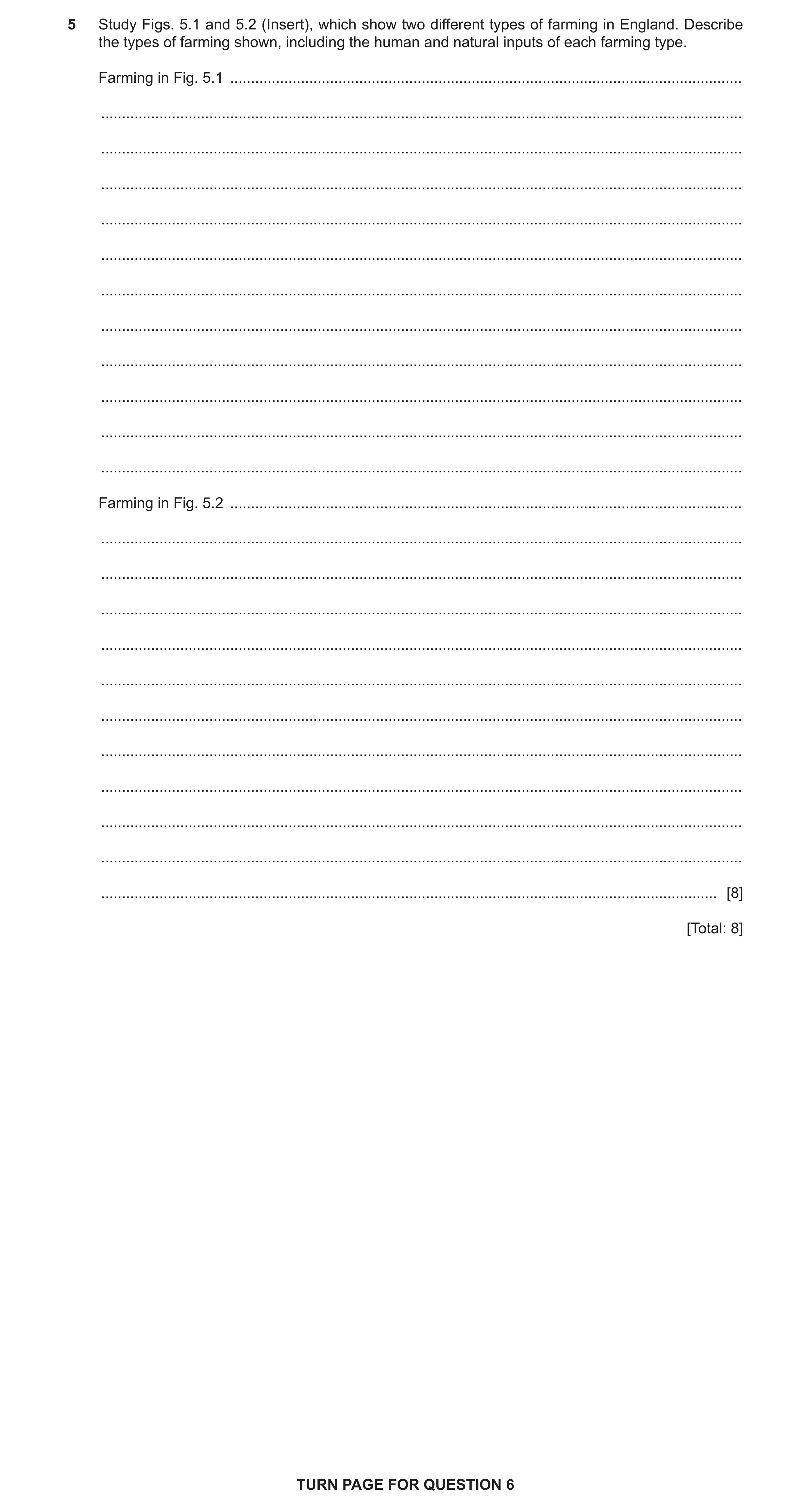 Question 16: Study Figs. 5.1 and 5.2 (Insert), which show two different types of farming in England. Describe the types of farming shown, including the …