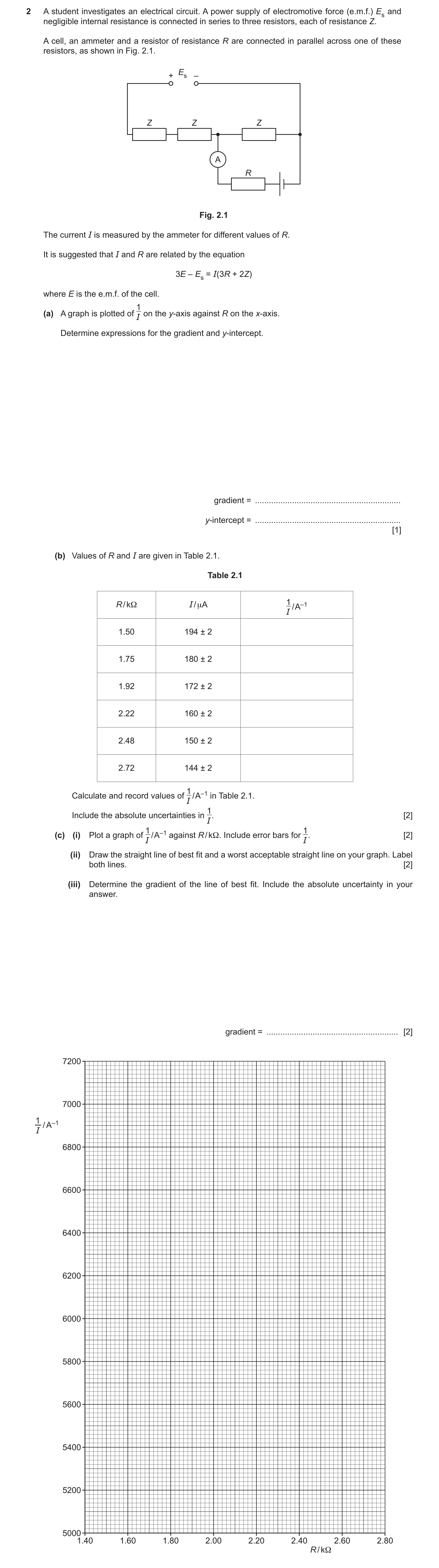 Question 79: A student investigates an electrical circuit. A power supply of electromotive force (e.m.f.) Es and negligible internal resistance is conne…