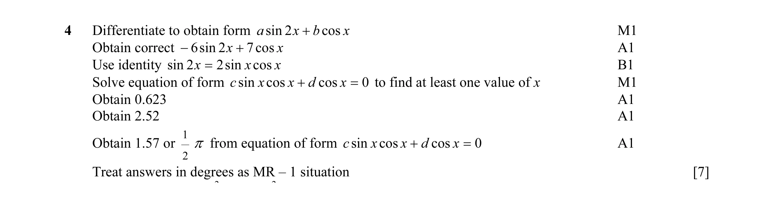 Mark scheme for question 22