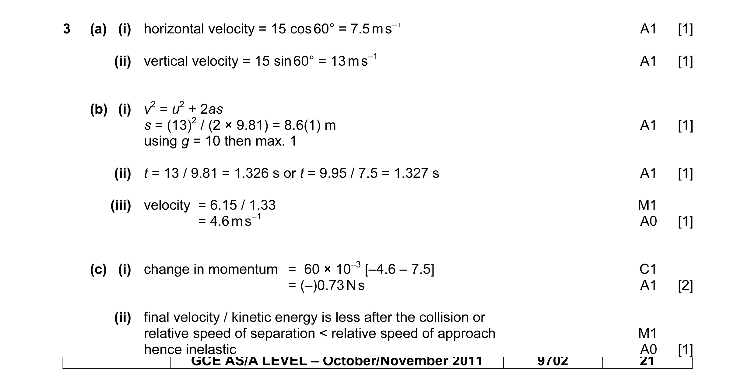 Mark scheme for question 7