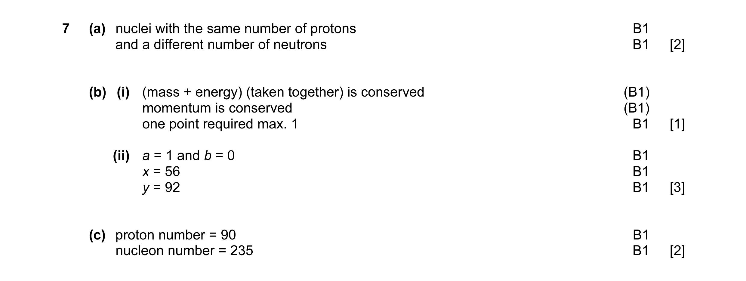 Mark scheme for question 11