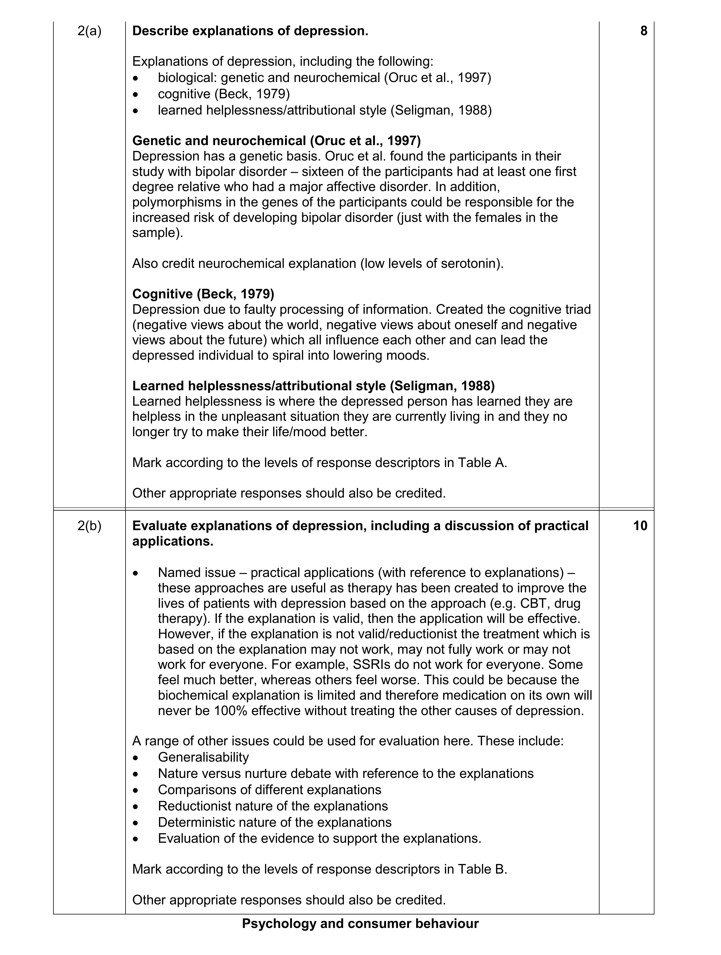 Mark scheme for question 7