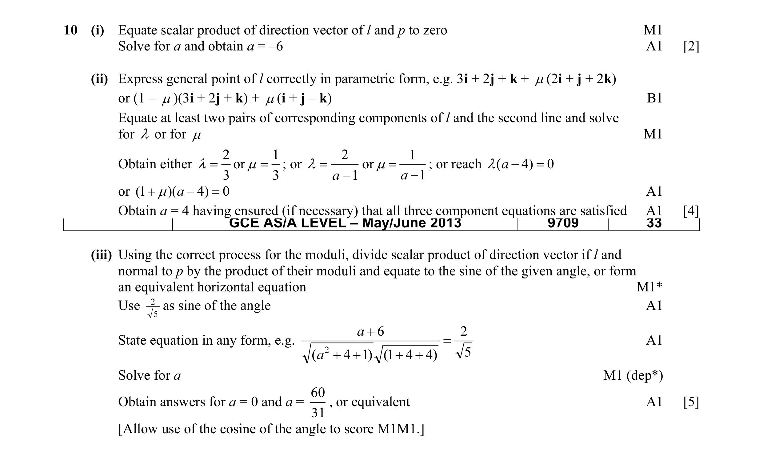 Mark scheme for question 27